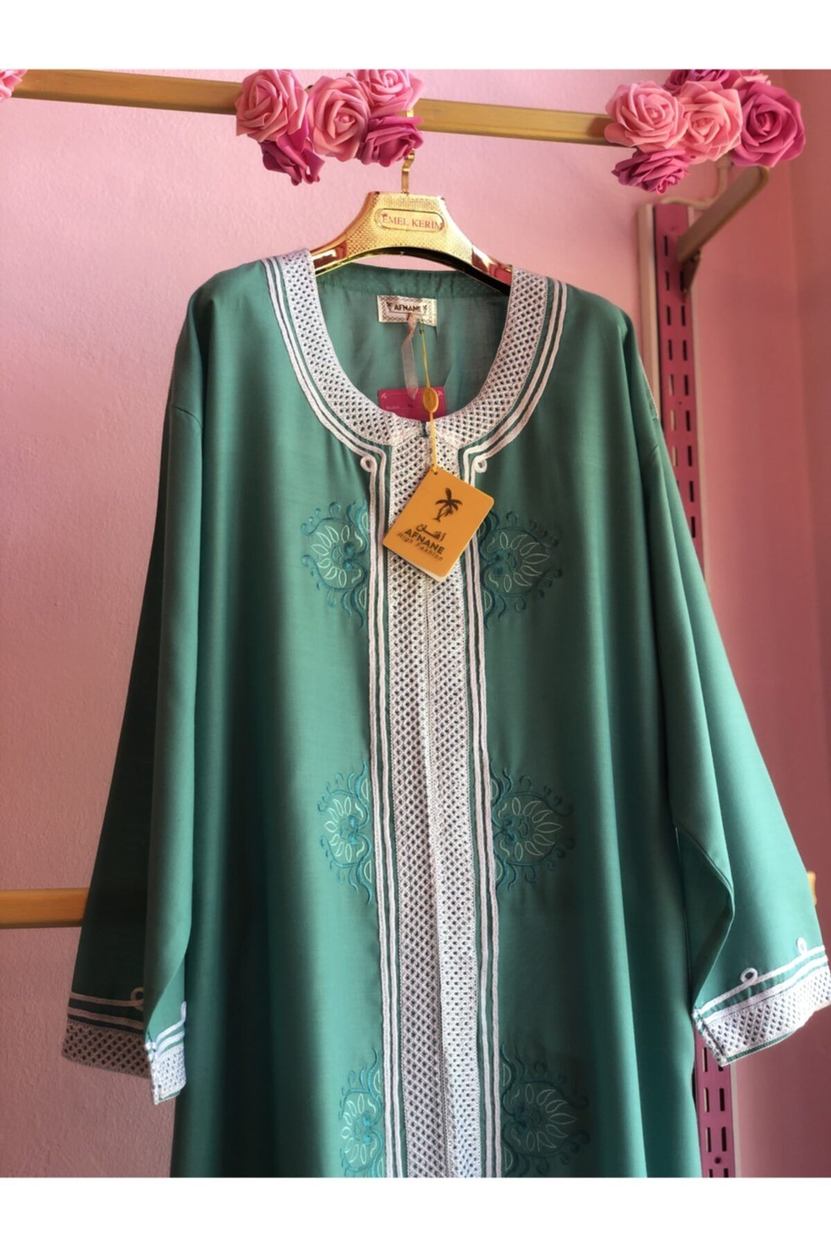 Emel Kerim Butik Kadın Yeşil İşlemeli Büyük Beden Günlük Elbise