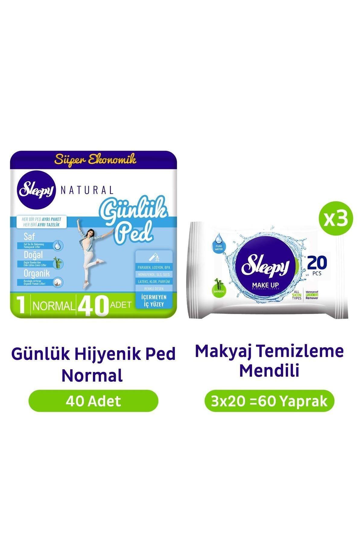 Sleepy Natural Günlük Ped Normal 40'lı + Makyaj Temizleme Mendili 3x20 60 Yaprak