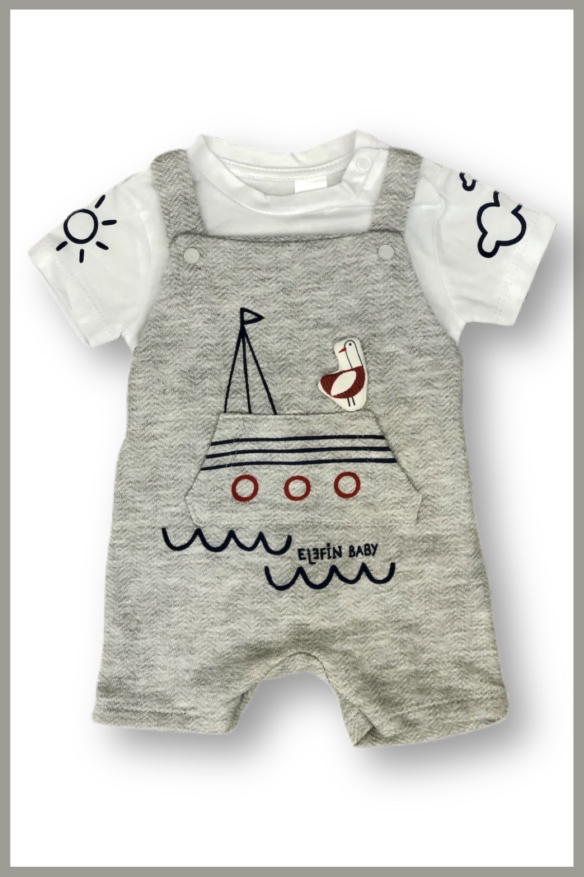 ELEFİN BABY Erkek Bebek Gri Salopet Takım 22104