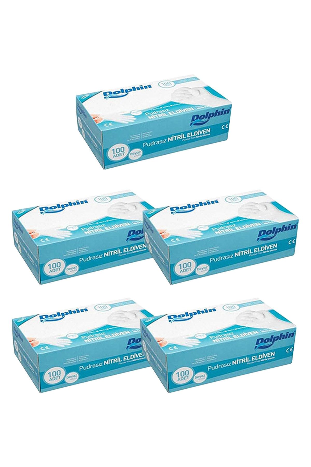 Dolphin Beyaz Nitril Eldiven Pudrasız (l) 100lü Paket 5 Adet