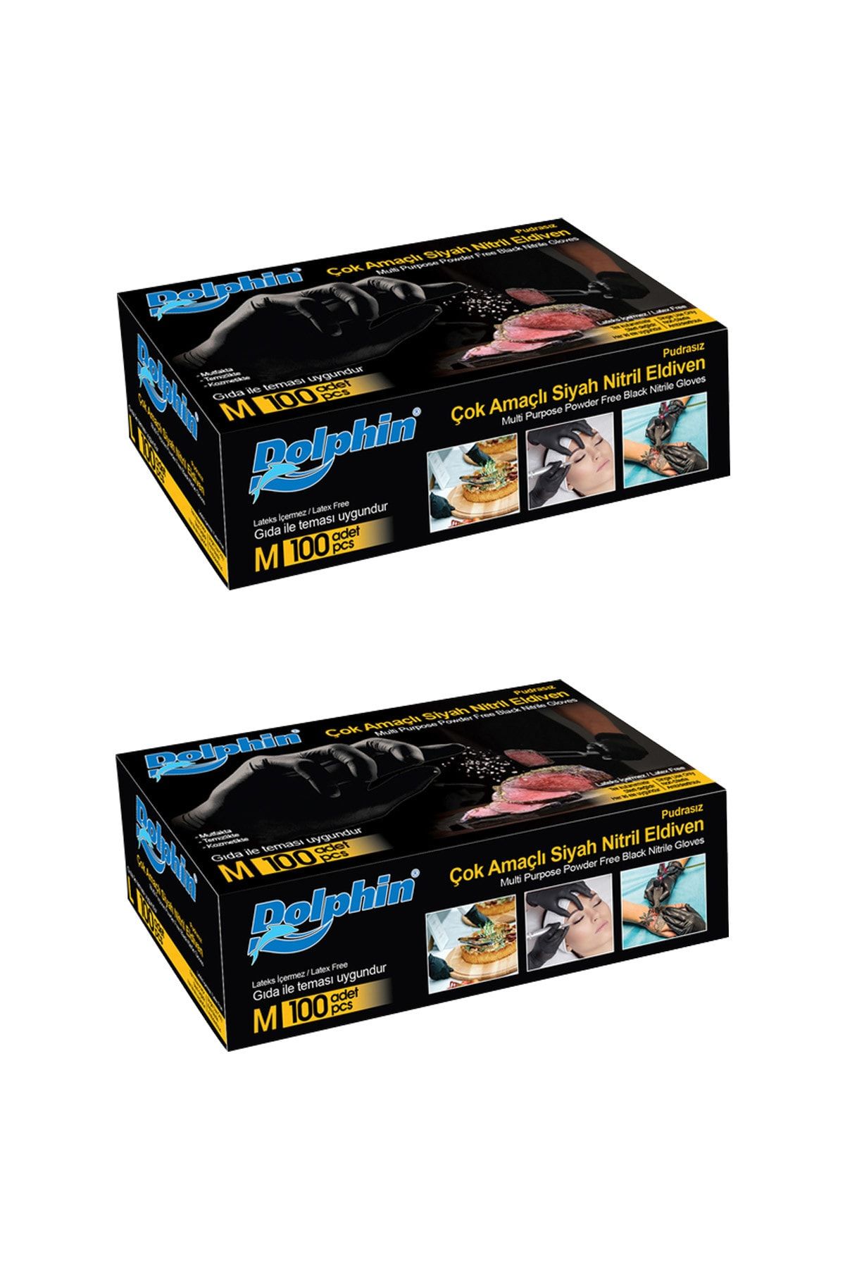 Dolphin Çok Amaçlı Siyah Nitril Eldiven (m) 100lü Paket 2 Adet (gıdaya Uygun)