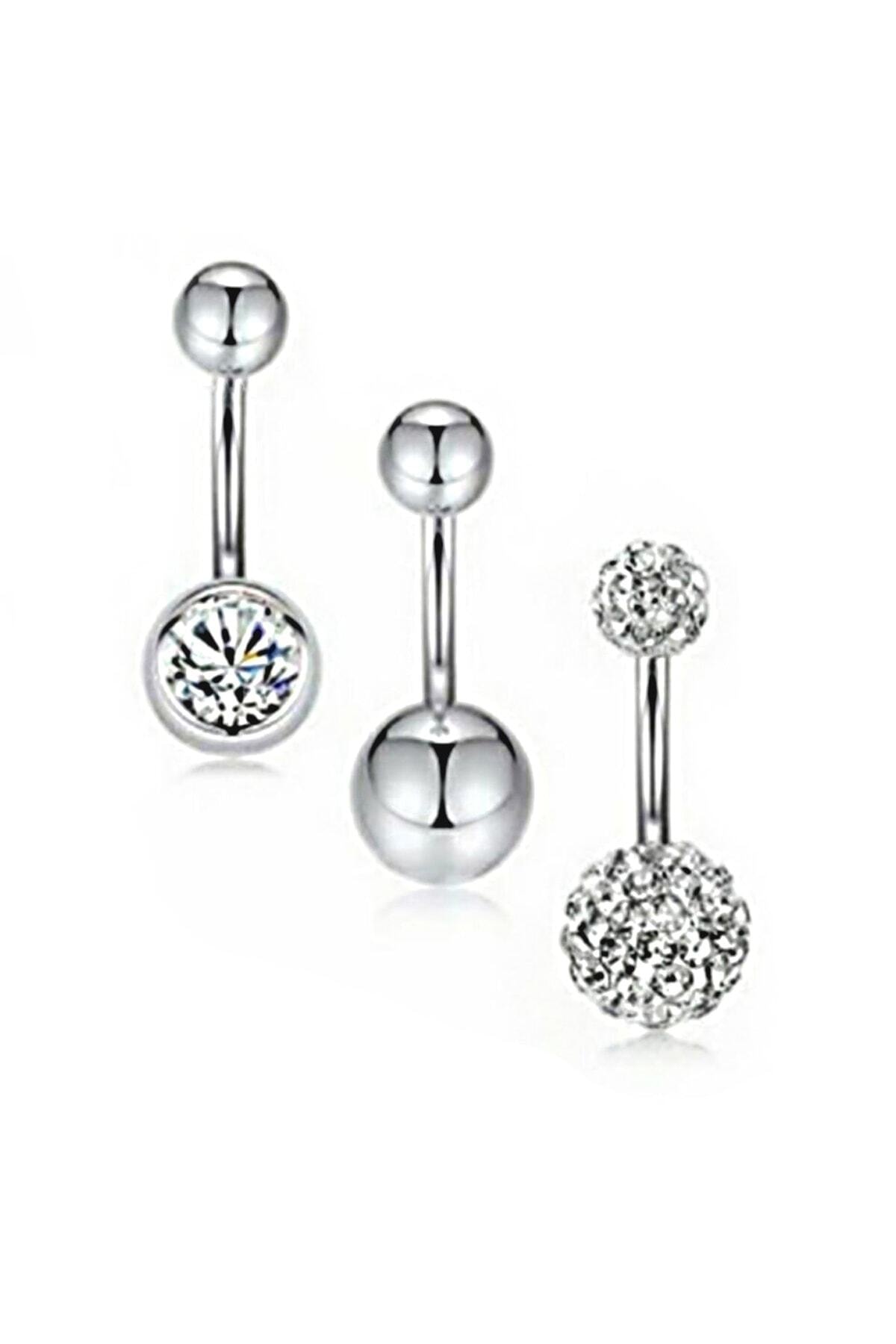 AyçaSilver 3 Adet Cerrahi Çelik Göbek Piercingi 3 Ayrı Model