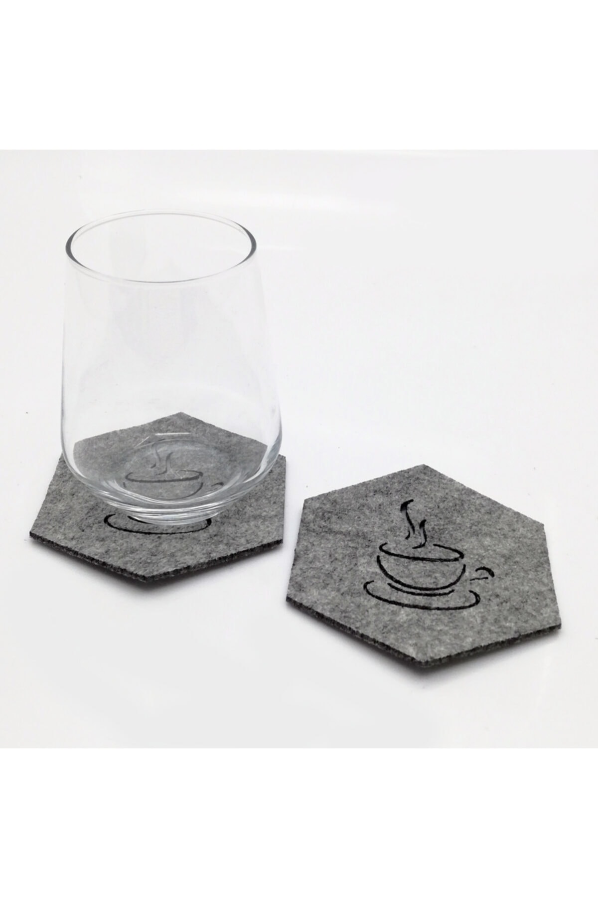 Lora Davet Amerikan Servis Bardak Altlığı Keçe Altıgen gri