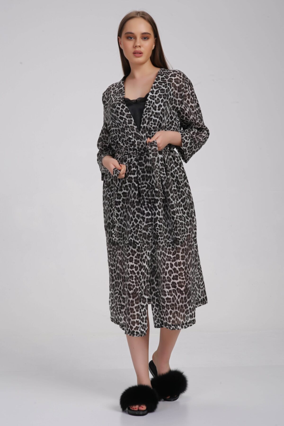 Moda Clubu Şifon Leopar Sabahlık - Pareo (tek Sabahlıktır) -