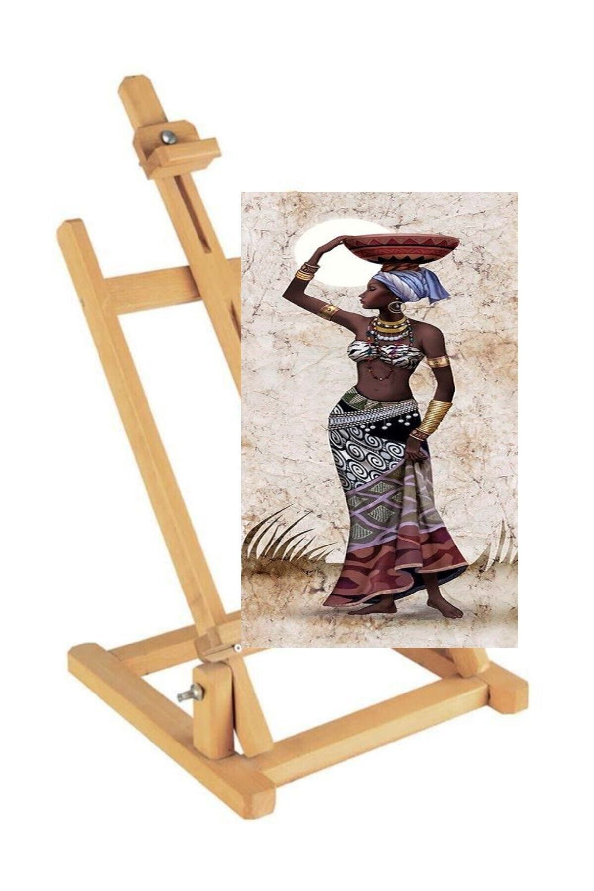 RAMAZANNAKİSVEHOBİ Sayılarla Boyama Seti 30x40 Cm (TUVALE GERİLİ) Ahşap Masa Üstü Şövale Ile Birlikte Afrikalı Kız A