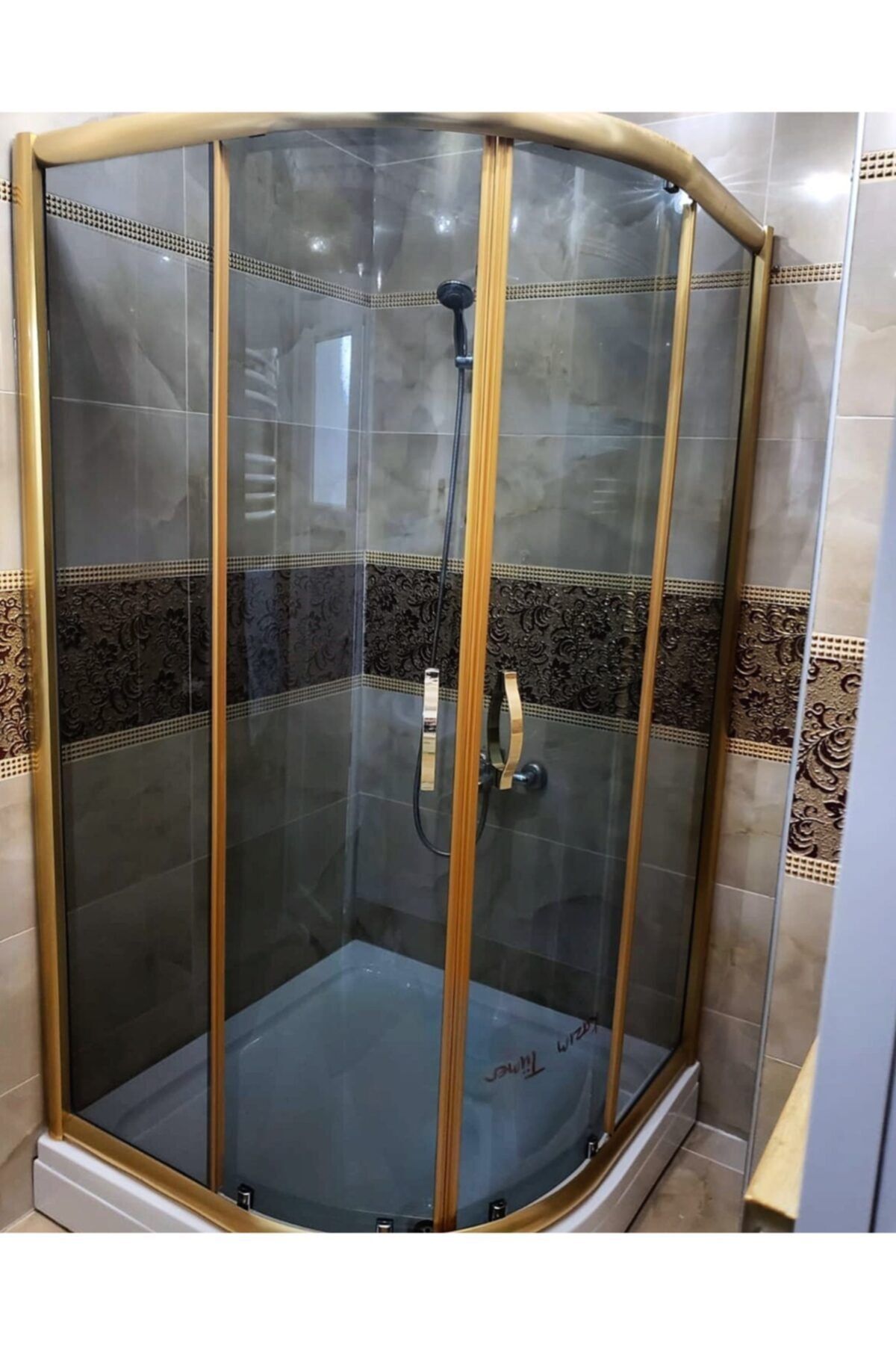 ÖZELDUS Özelduş 80x80 Cm Oval Gold Profil Füme Cam Duşakabin..teknesiz
