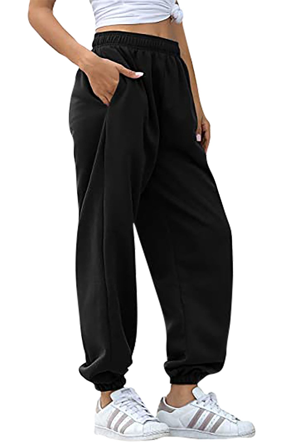 BLUU Unisex Kışlık Diagonal Kumaş Elastik Bel Joggers Pantolon Eşofman Altı