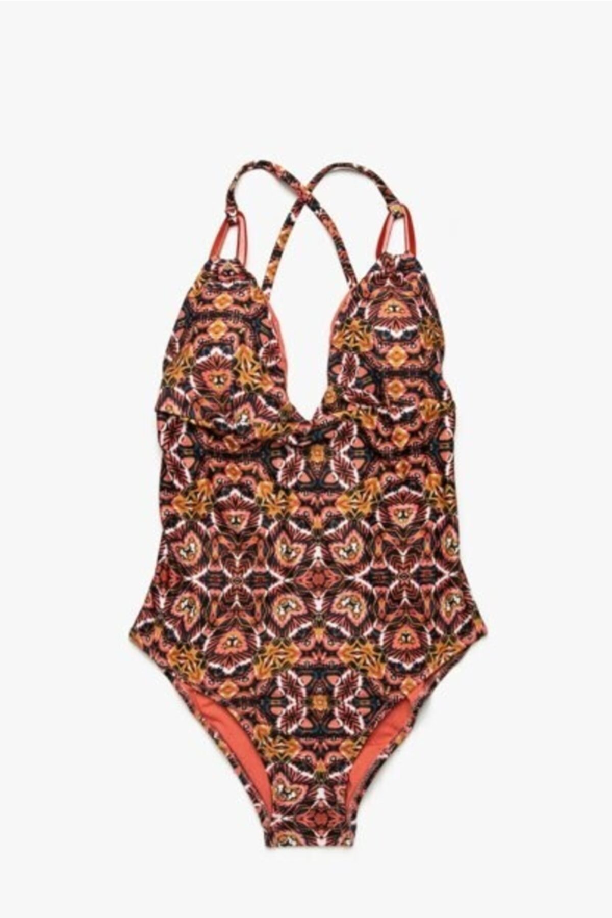 DEEP BEACH Desenli Plastik Tokalı Mayo