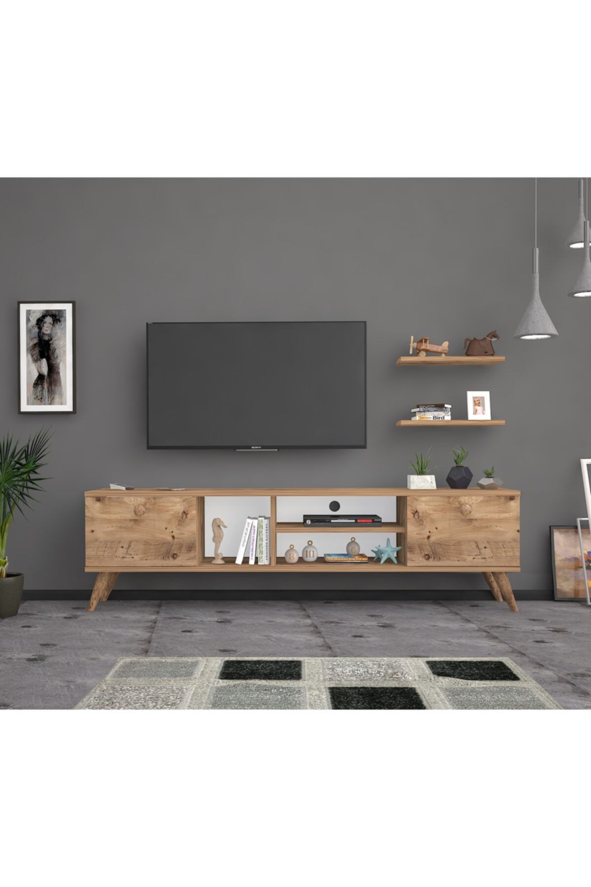 Ankara Mobilya Benan Ahşap Ayaklı Atlantik Çam 180 Cm Tv Sehpası