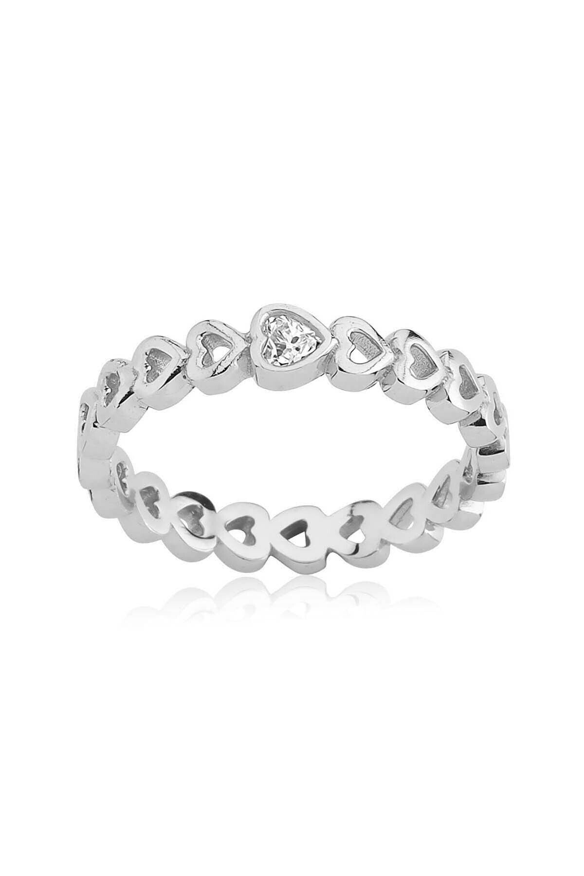 Valori Jewels 0.10 Karat Swarovski Zirkon Beyaz Kalp Taşlı Gümüş Tamtur Yüzük