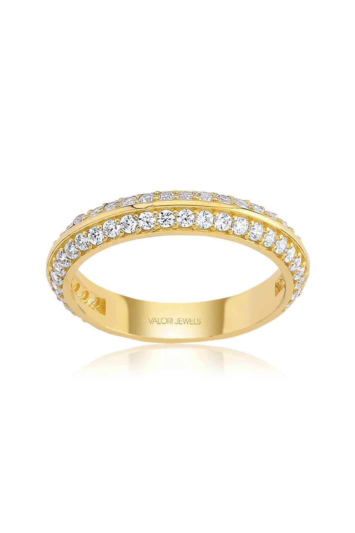 Valori Jewels Çift Sıra Swarovski Zirkon Taşlı Gümüş Yarımtur Yüzük