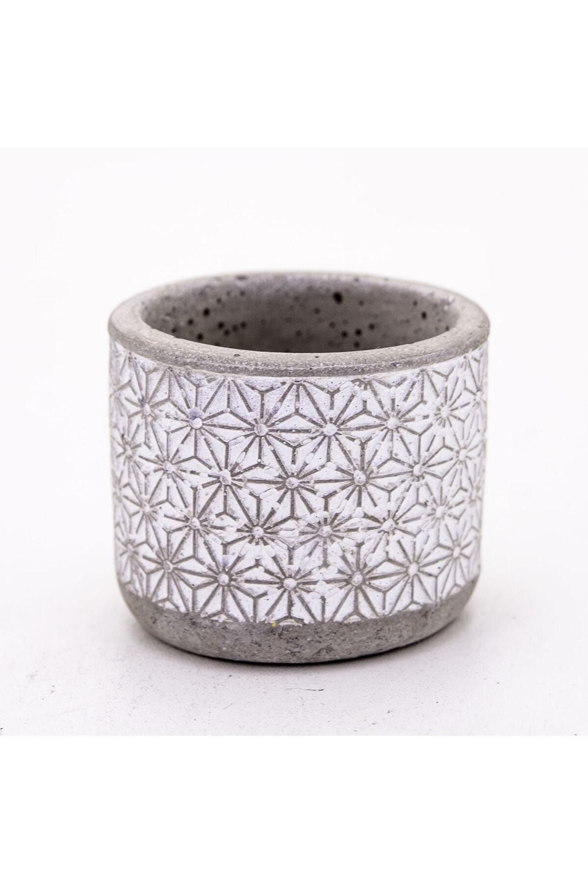 MF Botanik Yıldız Desenli Beton Saksı Çiçek Kaktüs Saksı Beyaz Renk 7,5 X 6,5 Cm