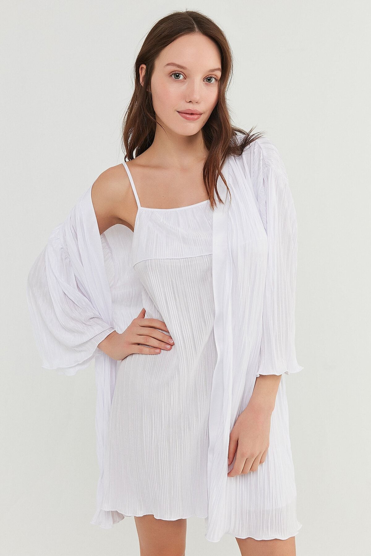 Penti Kadın Optik Beyaz Bridal Pleat Sabahlık