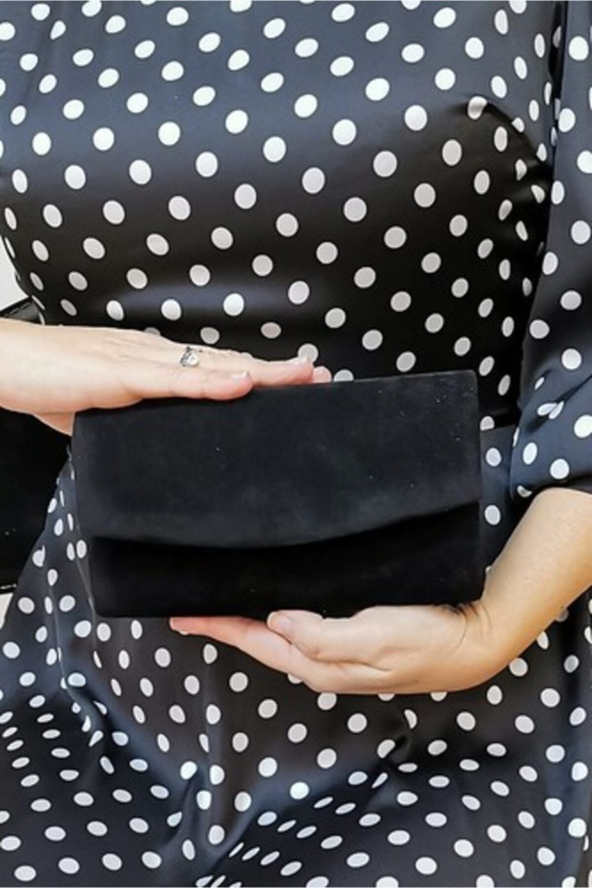 NAZART Kadın Siyah Nubuk Abiye Clutch Çanta