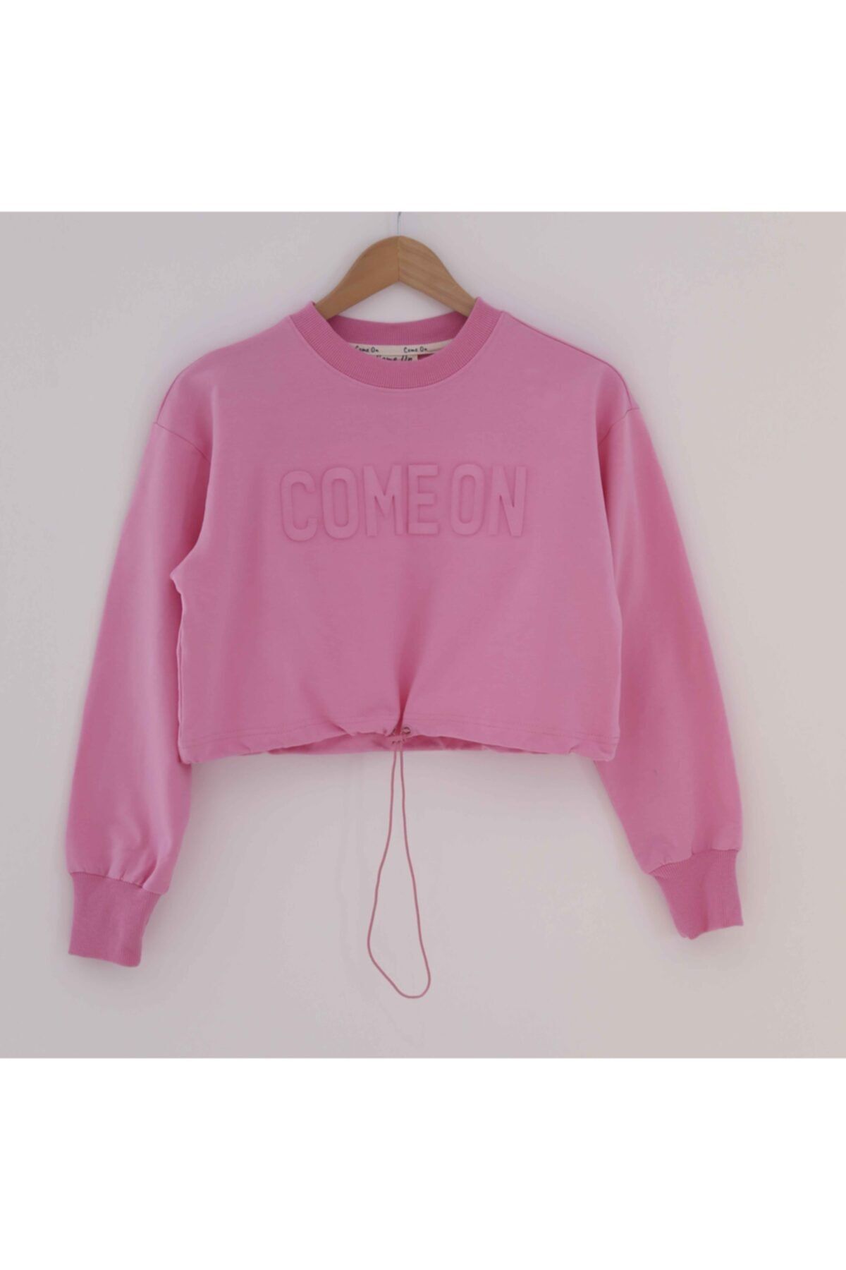 Come On Kasın Pembe Crop Sweatshirt
