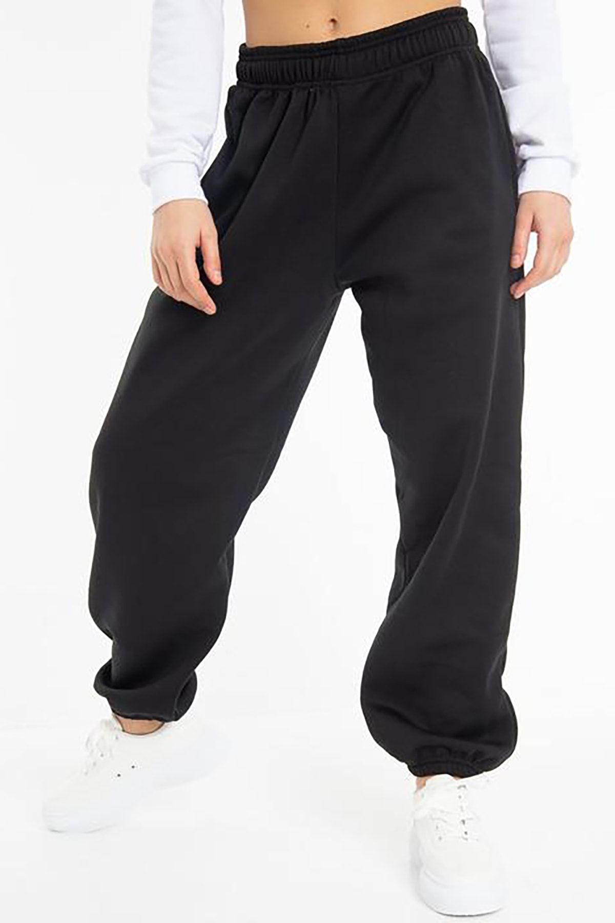 BLUU Unisex Mevsimlik Kumaş Elastik Bel Joggers Pantolon Eşofman Altı Siyah