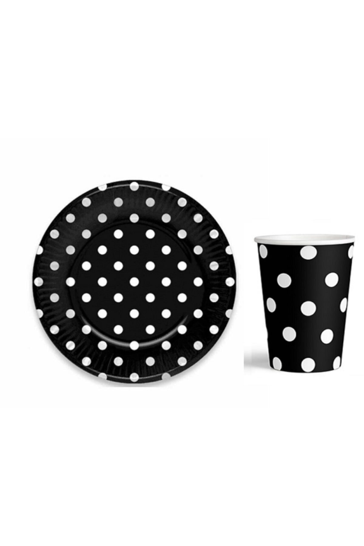 NEWOTO Karton Siyah Puantiyeli Tabak  23 cm Pk:8