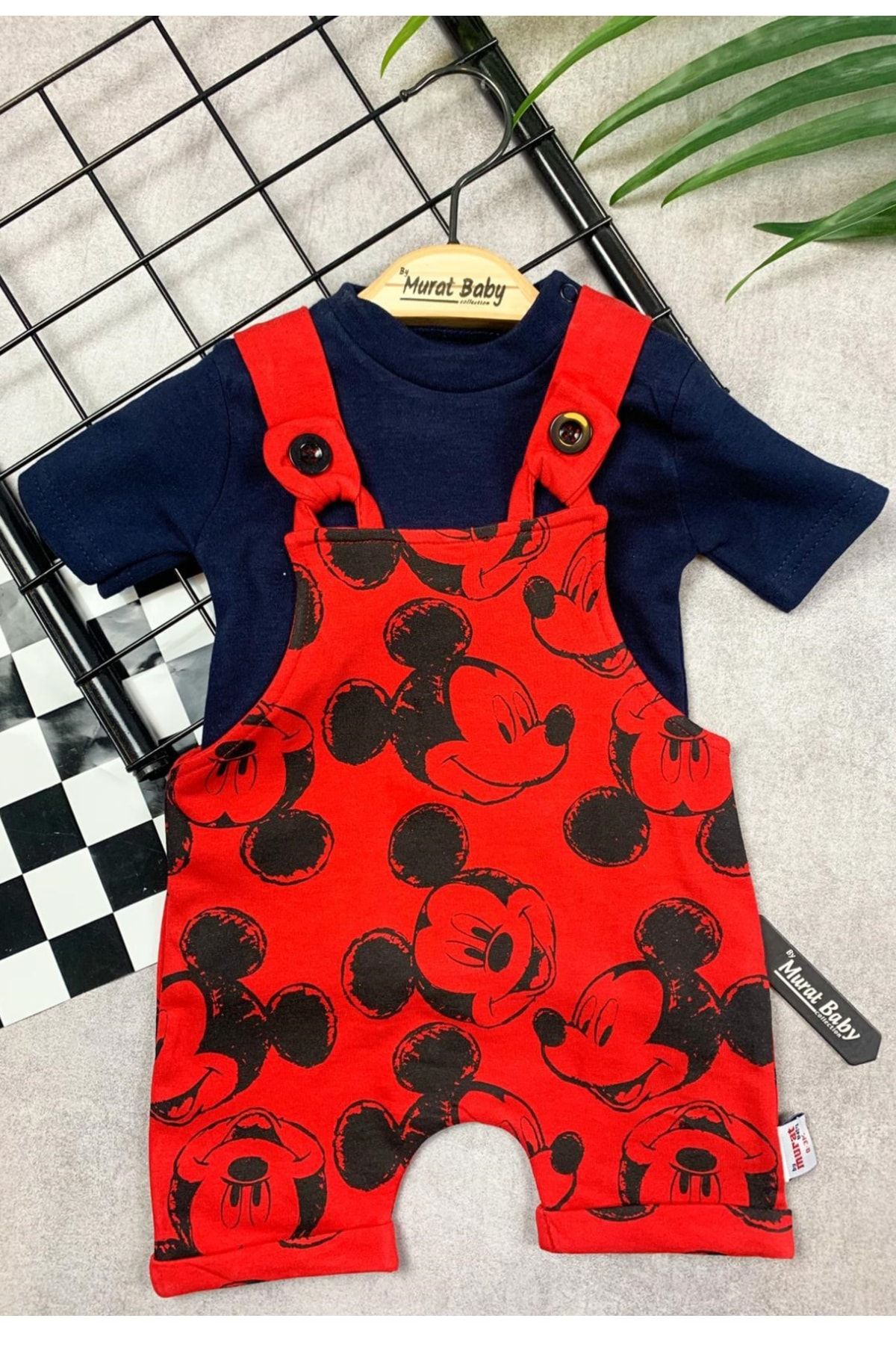 BYMURAT BABY Mickey Baskılı Kısa Kollu Erkek Salopet Takımı