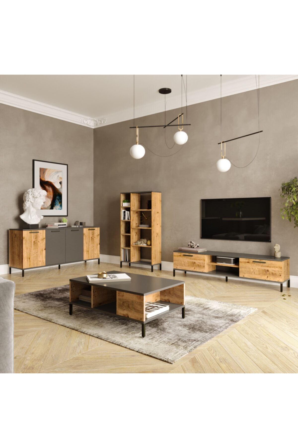 Yurudesign Royal Tv Ünitesi 4'lü Set Orta Sehpa Konsol Kitaplık Çam Rl6-aa