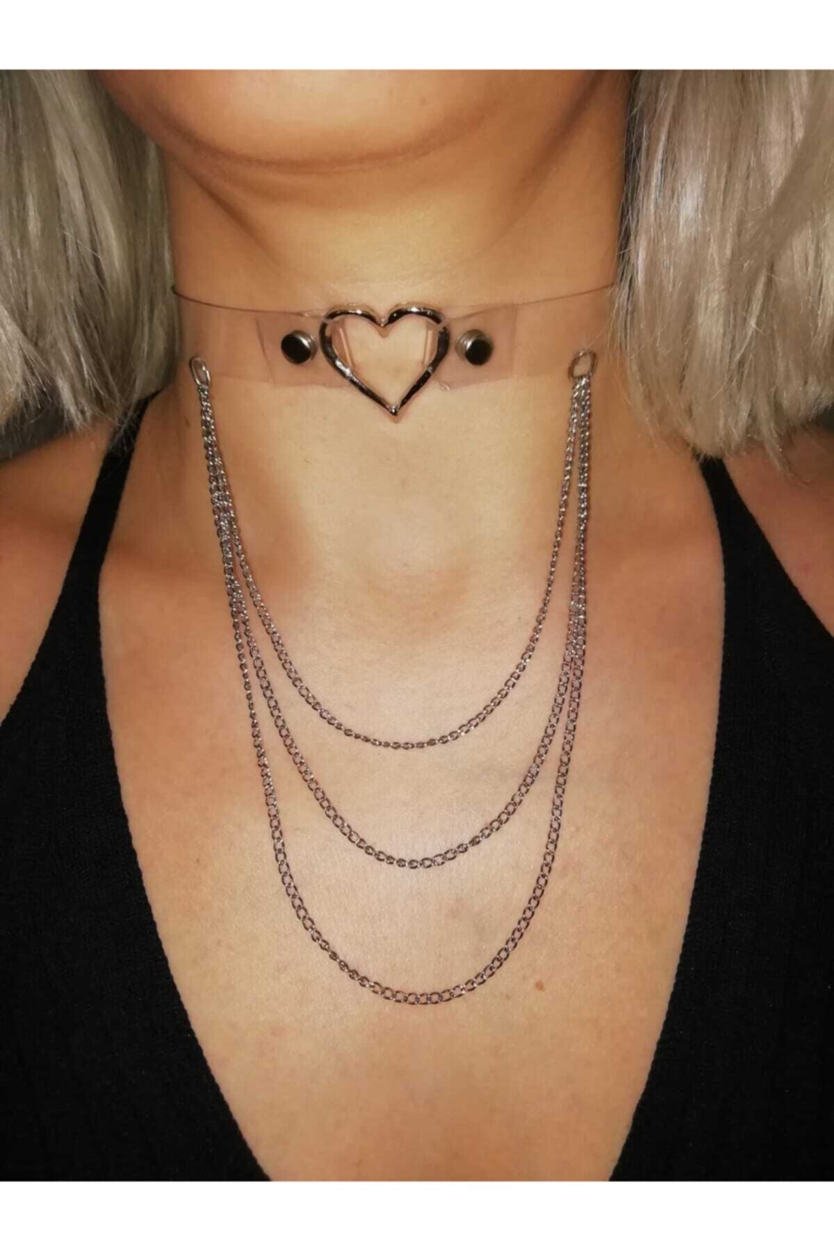 Fugusugu Gotik Kalp Ve Zincirli Şeffaf Choker