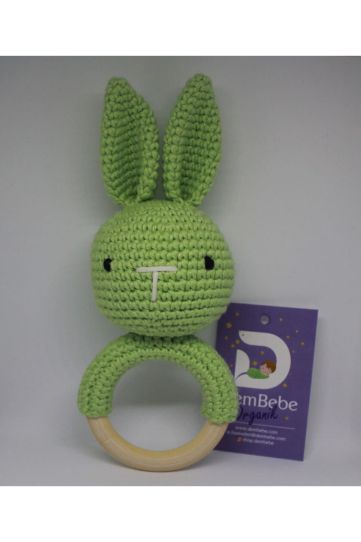 DEMBEBE Organik Amigurumi Yeşil Sevimli Tavşan Diş Kaşıyıcı