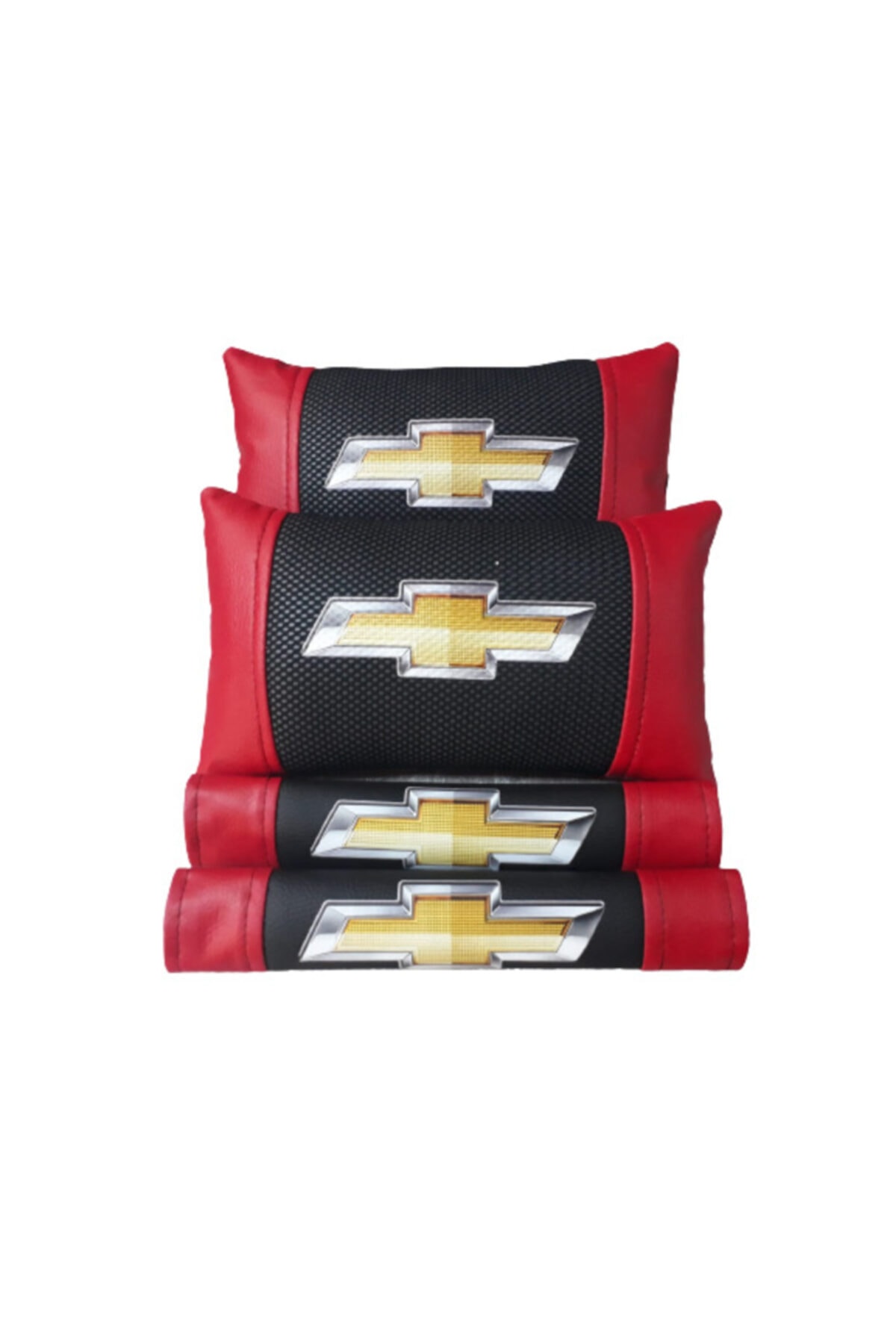 sekutuning Chevrolet Kırmızı Lüks Deri Boyun Yastığı Ve Emniyet Deri Kemer Konforu
