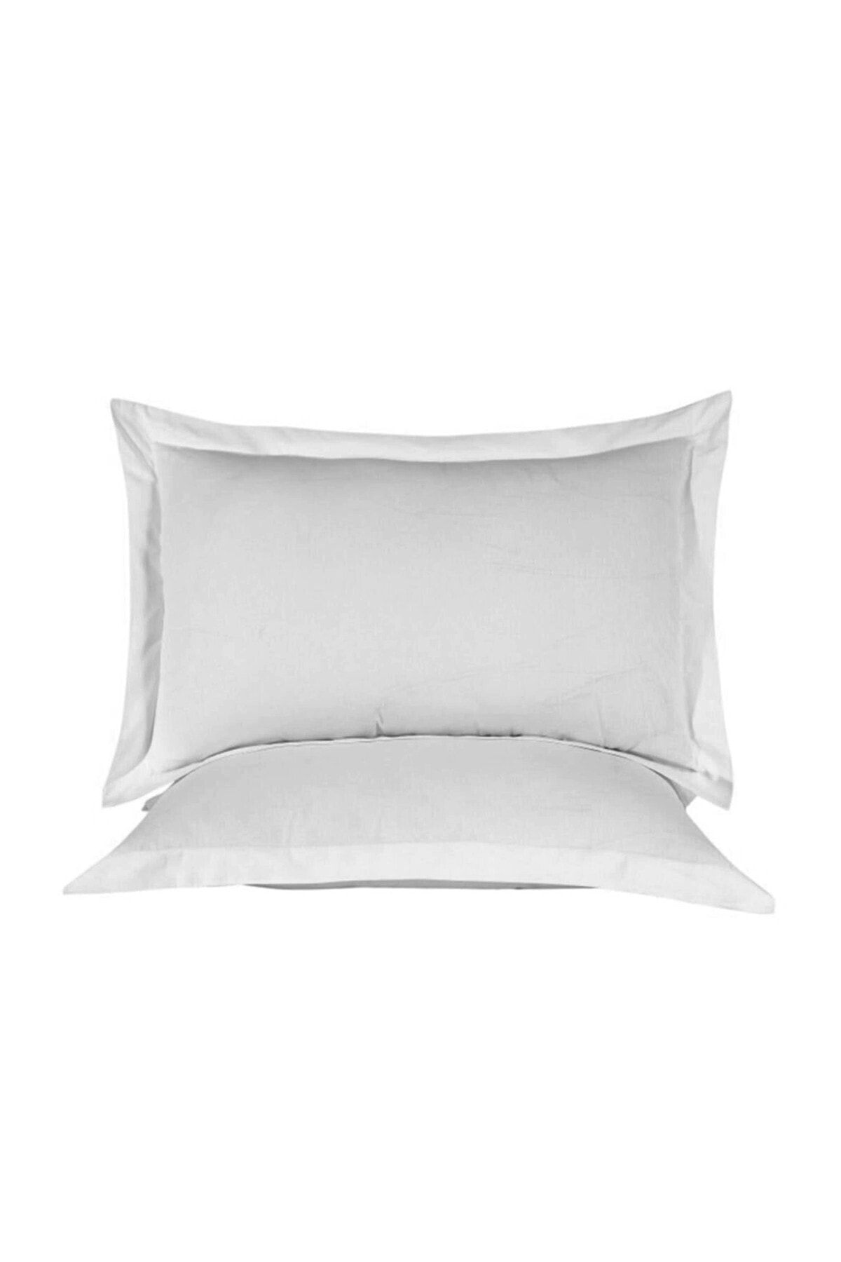 UNLIMITED Home 2li Açık Gri Pamuk Saten Oxford Kulaklı Yastık Kılıfı 50x70 Cm