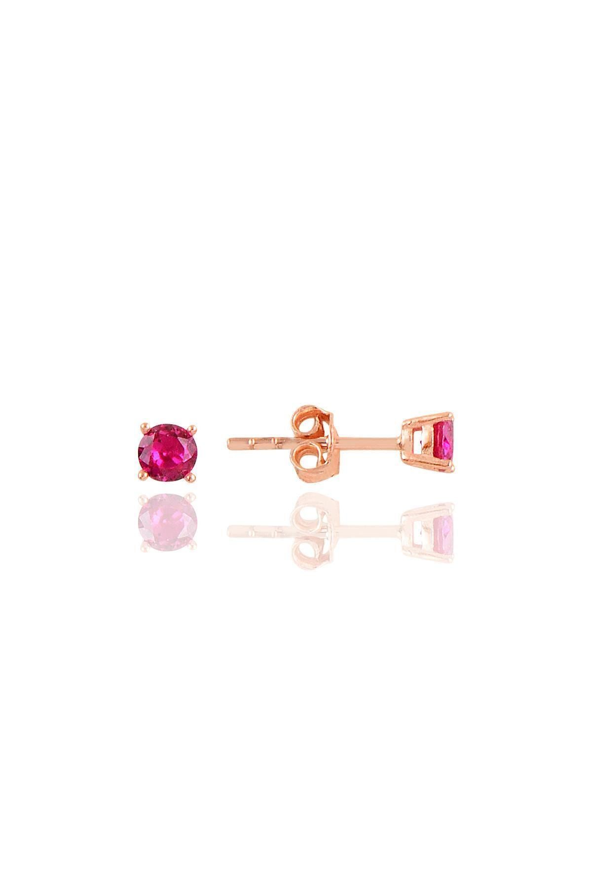 Söğütlü Silver Gümüş Rose 4 Mm Fuşya Tek Taş Küpe
