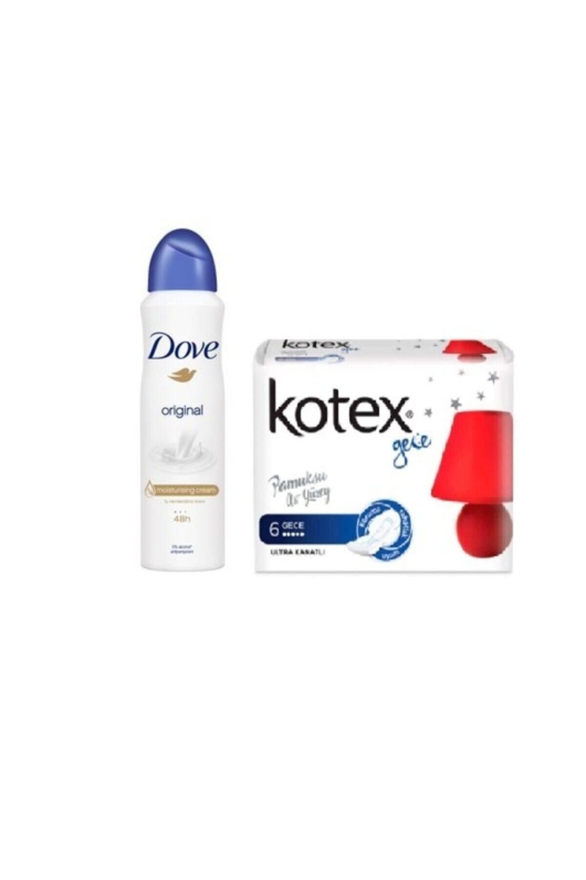 Dove Original 150 ml Beyaz Kadın Deodorant ve  Kotex Gece 6'lı 2 Adet