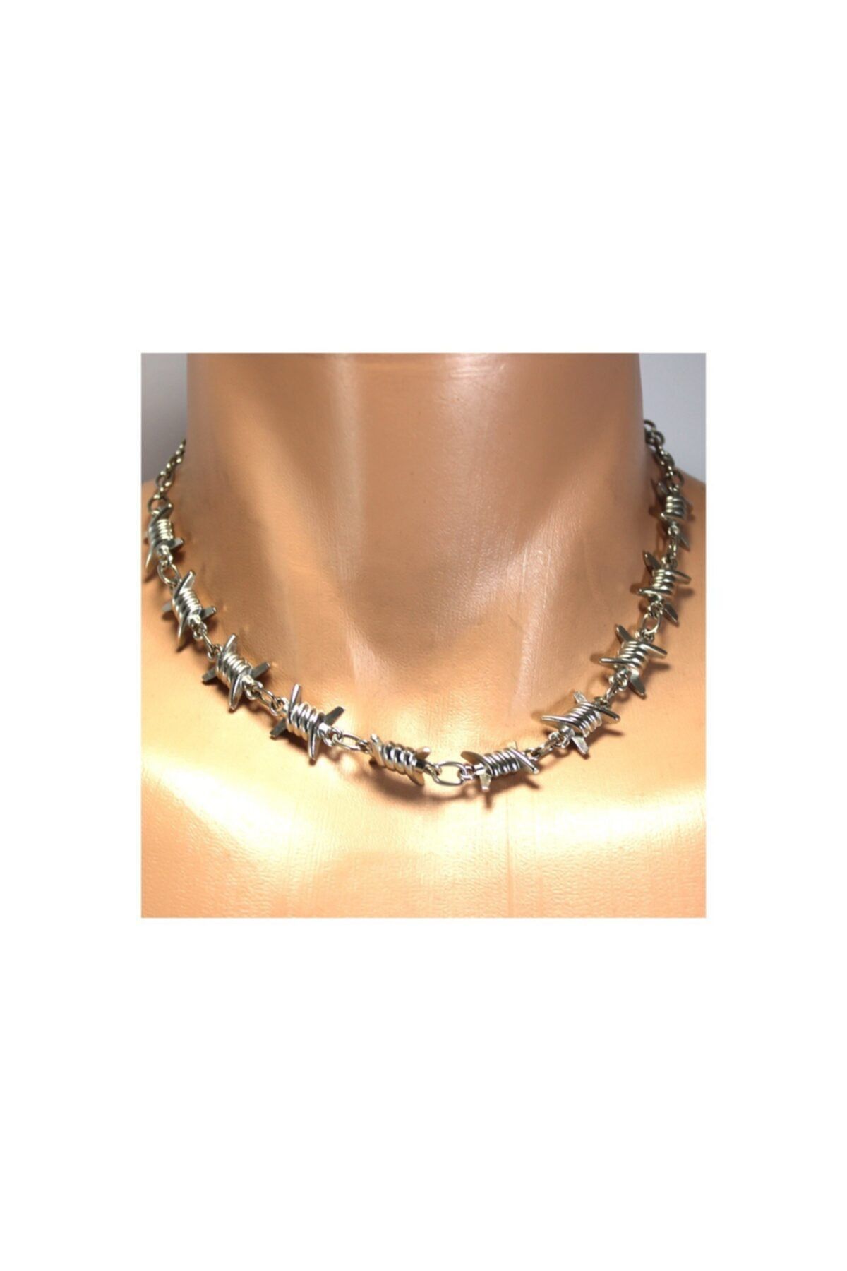 X Lady Accessories Barbed Wire Chain Thorn Necklace Silver Color