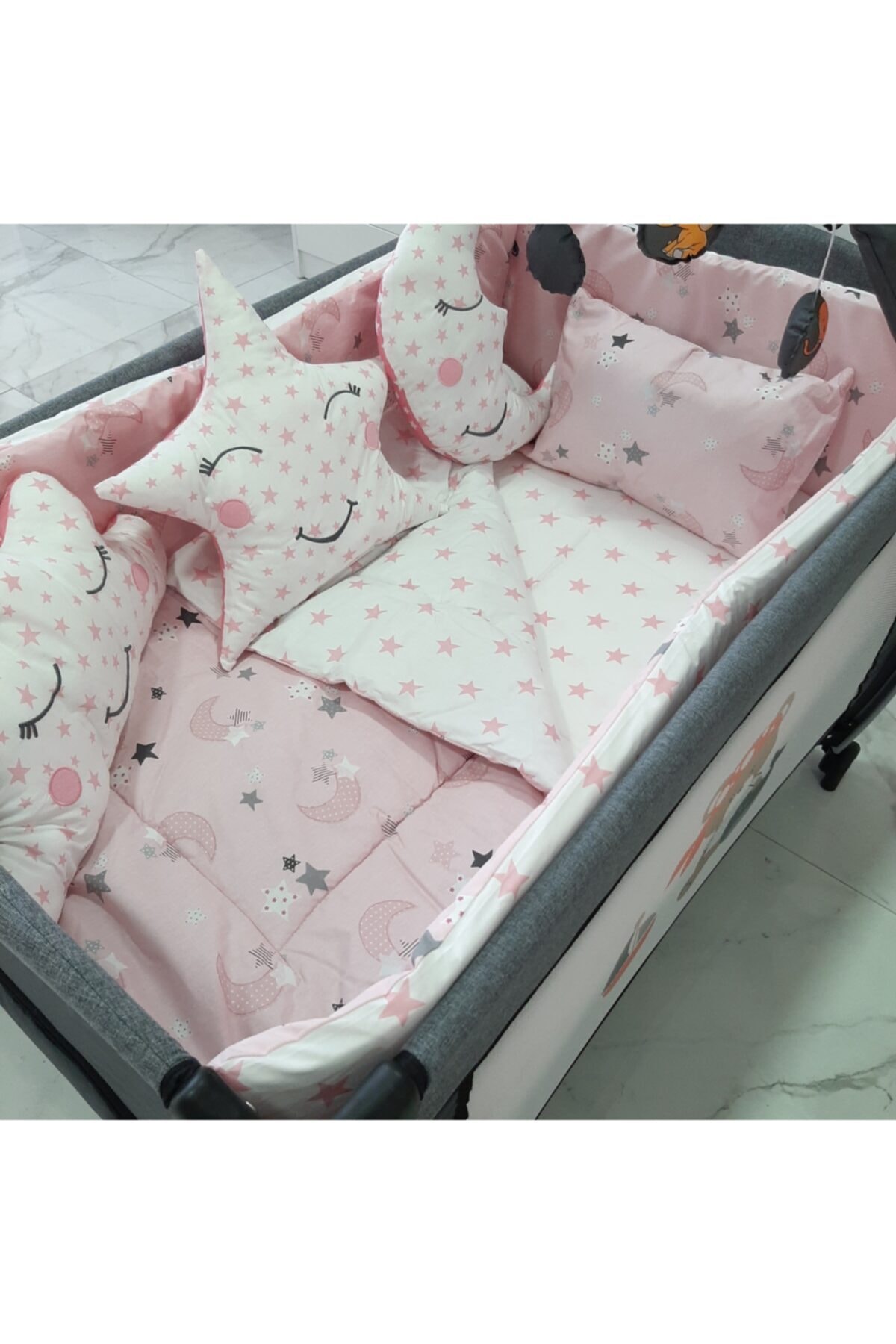 uykucubebe Kız Bebek Pembe Park Beşik Uyku Seti 10 Parça (5273) Kombin 70x110