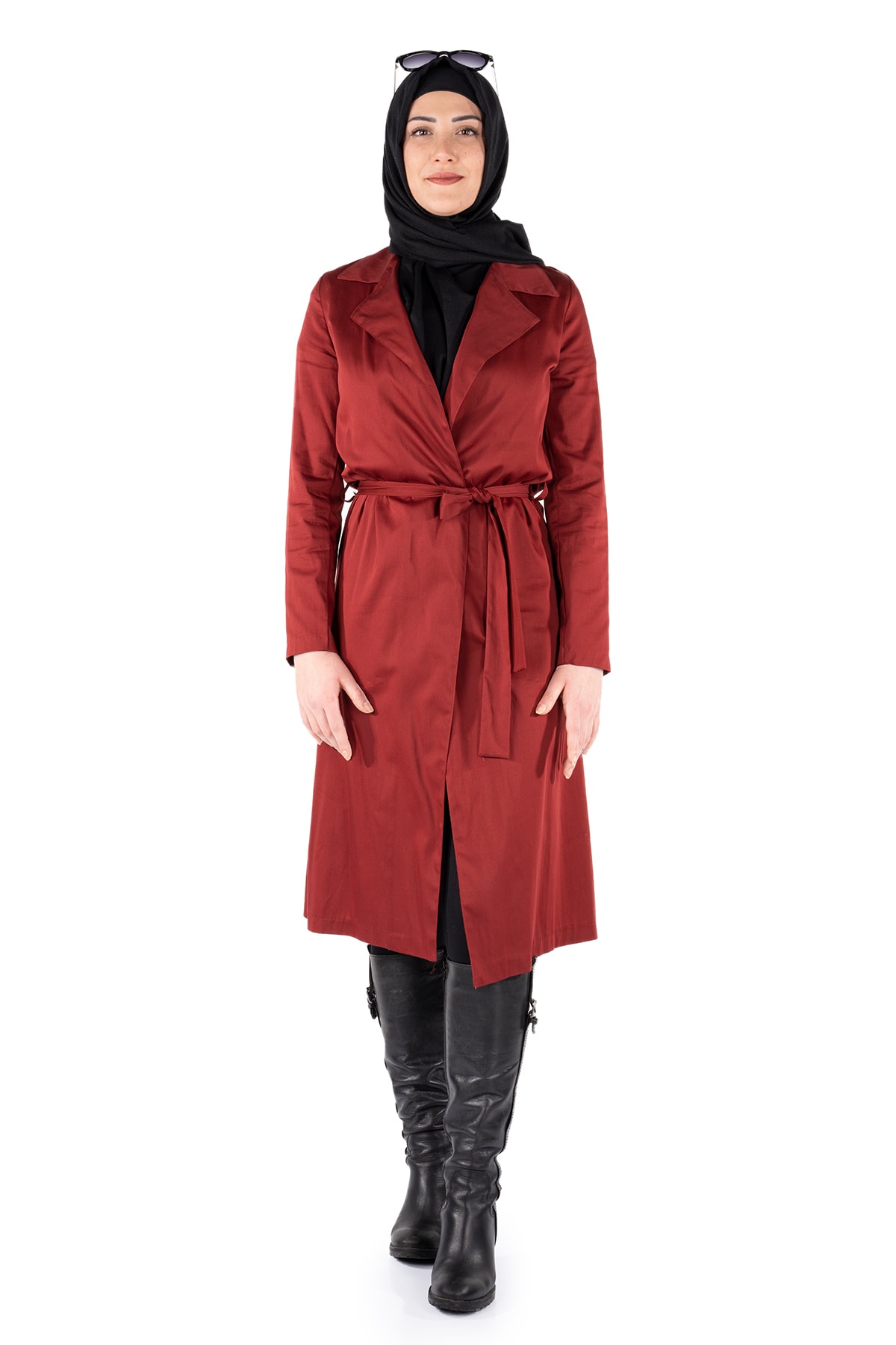 OKTAYUSTA COLLECTİON Kadın Kırmızı Mevsimlik Bağlamalı Trençkot