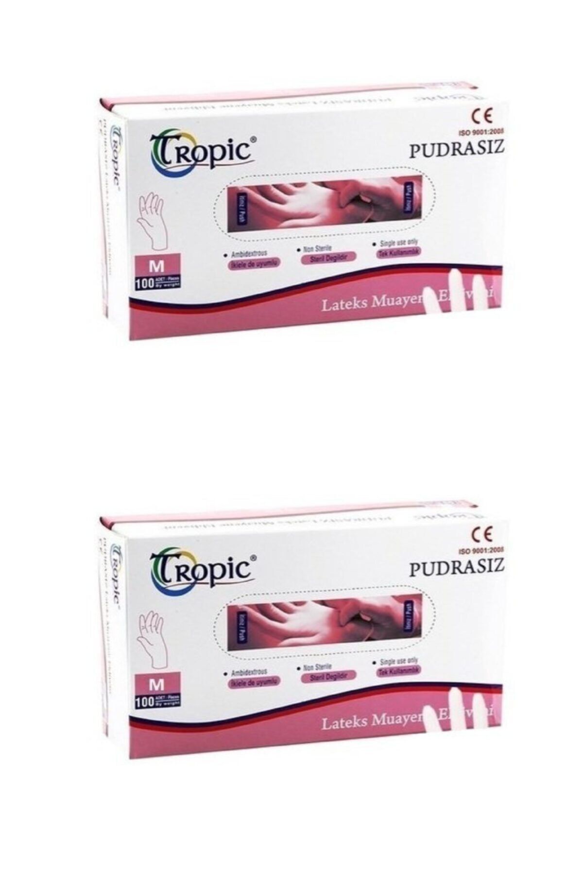 Tropic Lateks Pudrasız Muayene Eldiveni  M Beden 2 Kutu 100 Adet