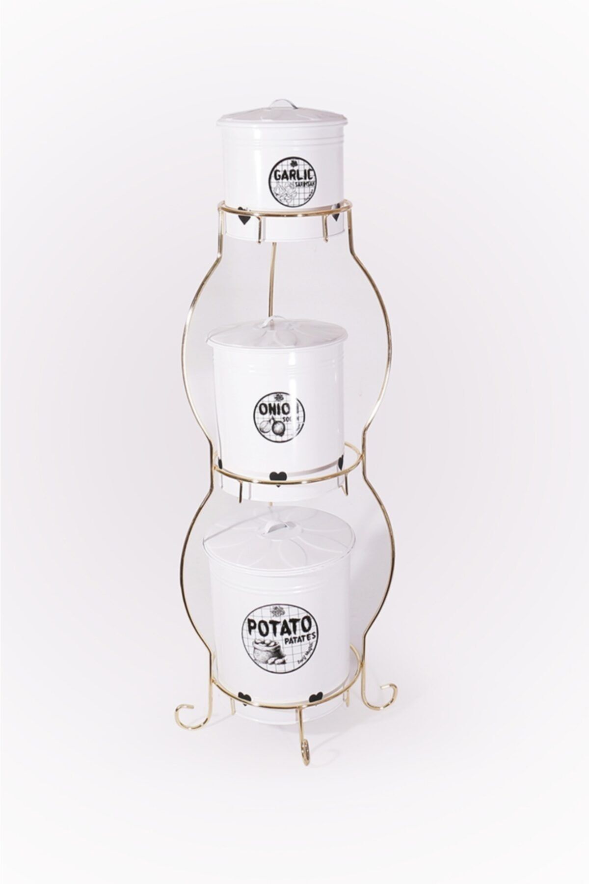 ZARİF SHOP Gold Telli 3 Katlı Patates Soğan Sarımsak Seti Beyaz