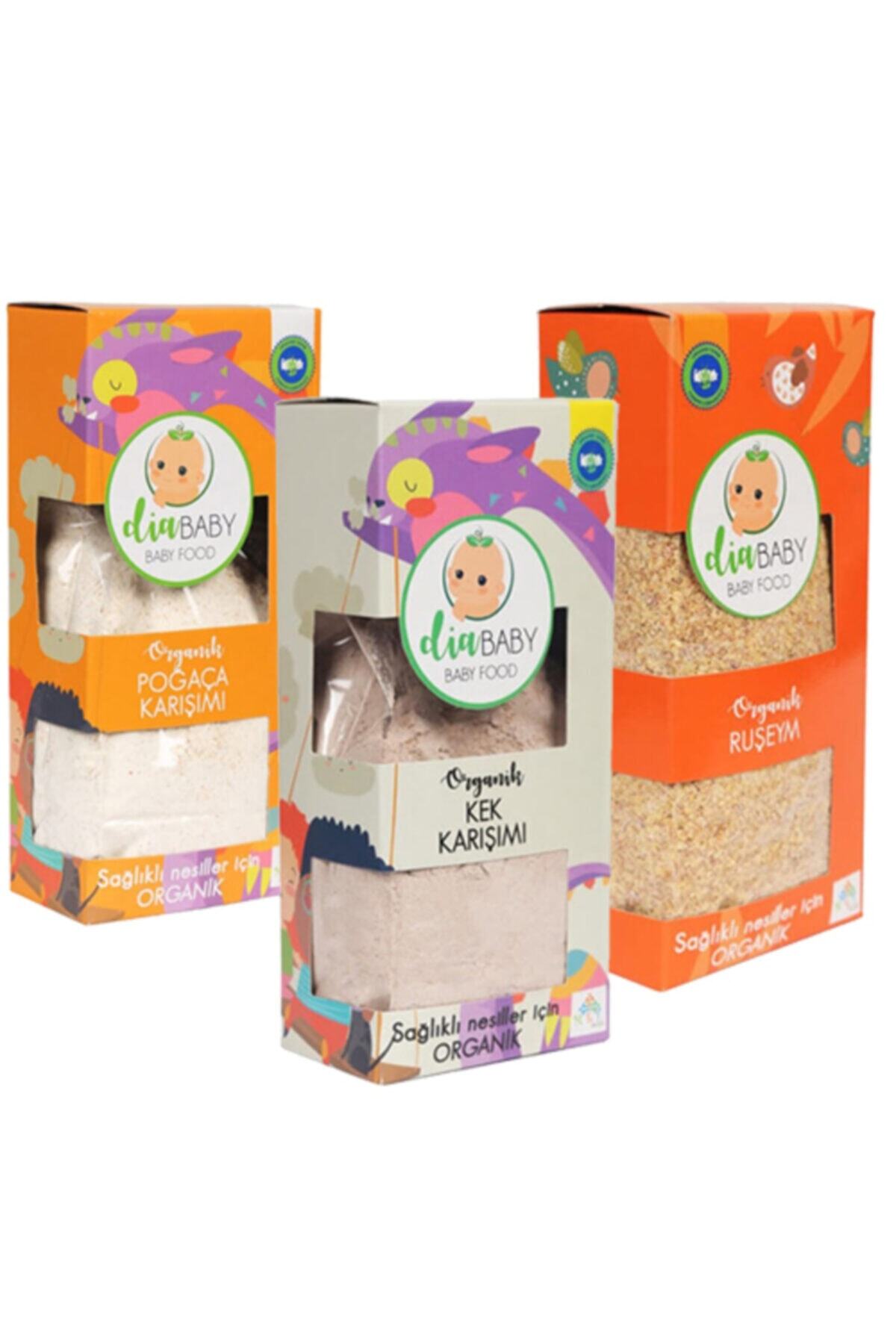 Dia Baby Organik Poğaça Karışımı 330 gr - Kek Karışımı 330 gr - Ruşeym 300 gr / 3'lü Paket