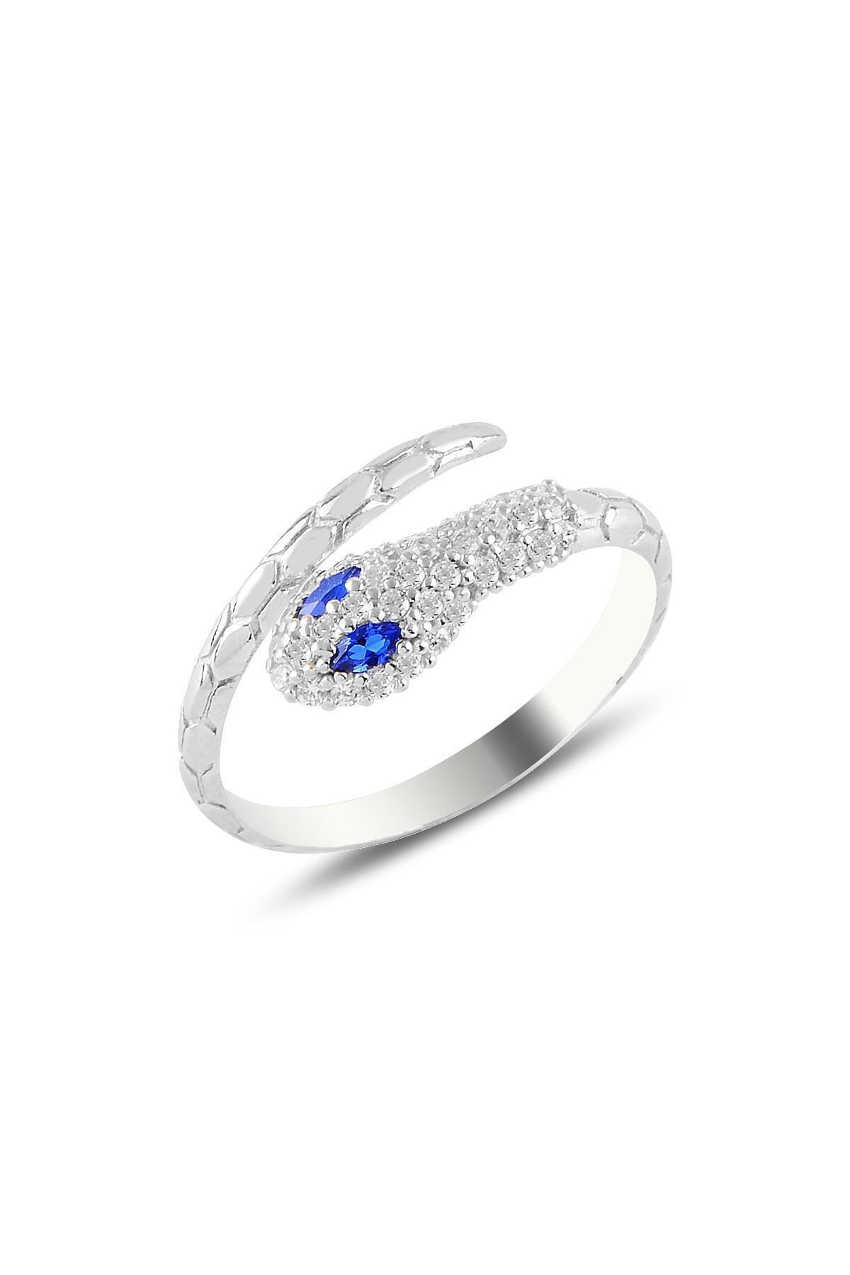 Söğütlü Silver Gümüş Rodyumlu Safir Ve Zirkon Taşlı Ayarlanabilir Yılan Yüzük