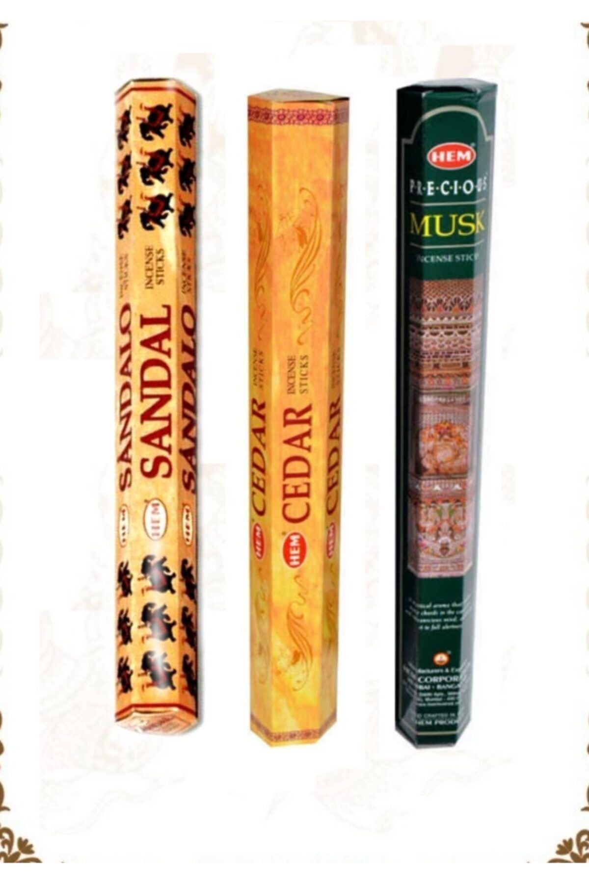 BUHANA HEDİYELİK Tütsü Hem 3 Lü Set Sandal,sedir Ve Musk Aromalı Çubuk Tütsü 3 Paket ( 60 Çubuk )