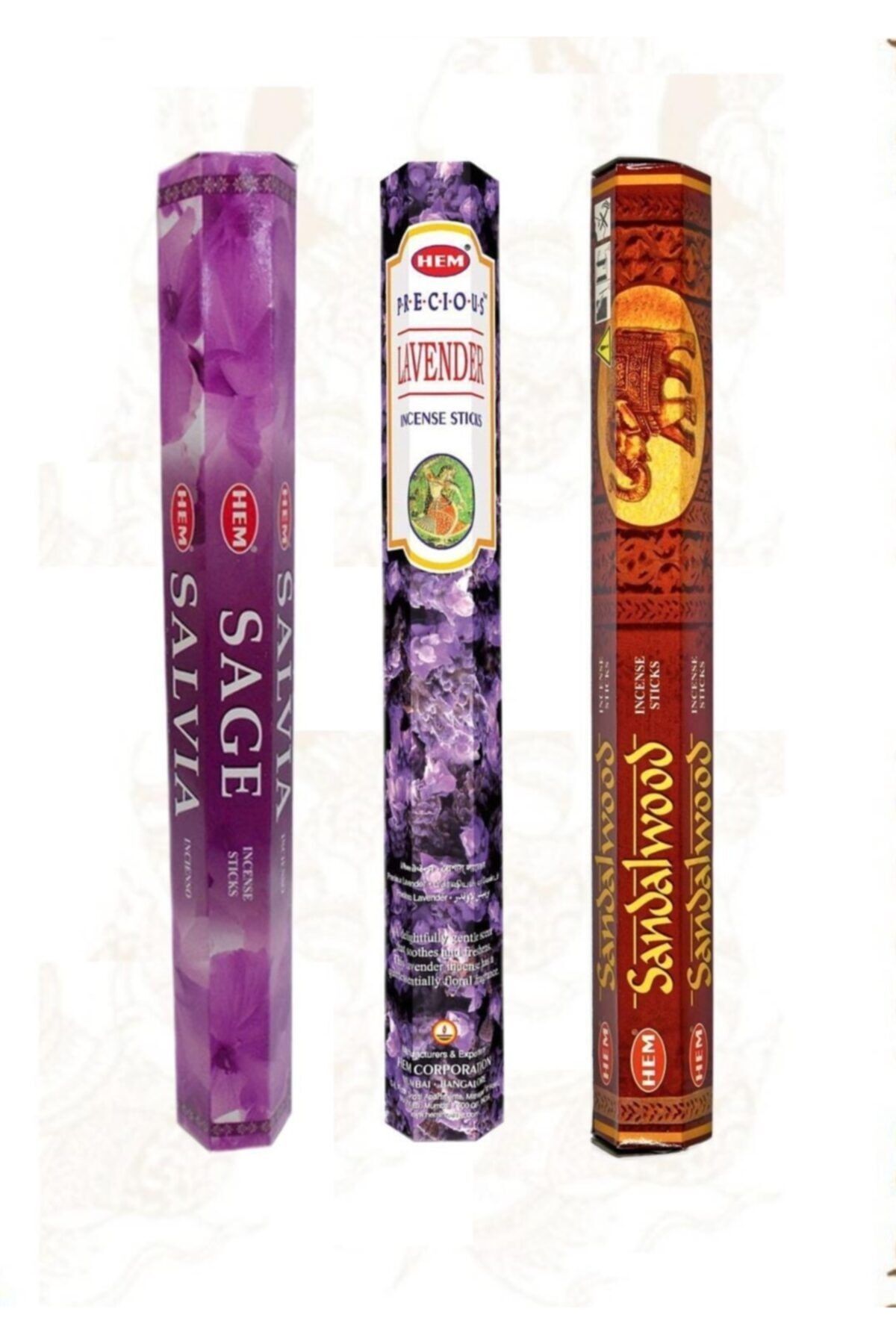 BUHANA HEDİYELİK Tütsü Hem 3 Lü Set Adaçayı Lavanta Sandal Aromalı Çubuk Tütsü 3 Paket ( 60 Çubuk )