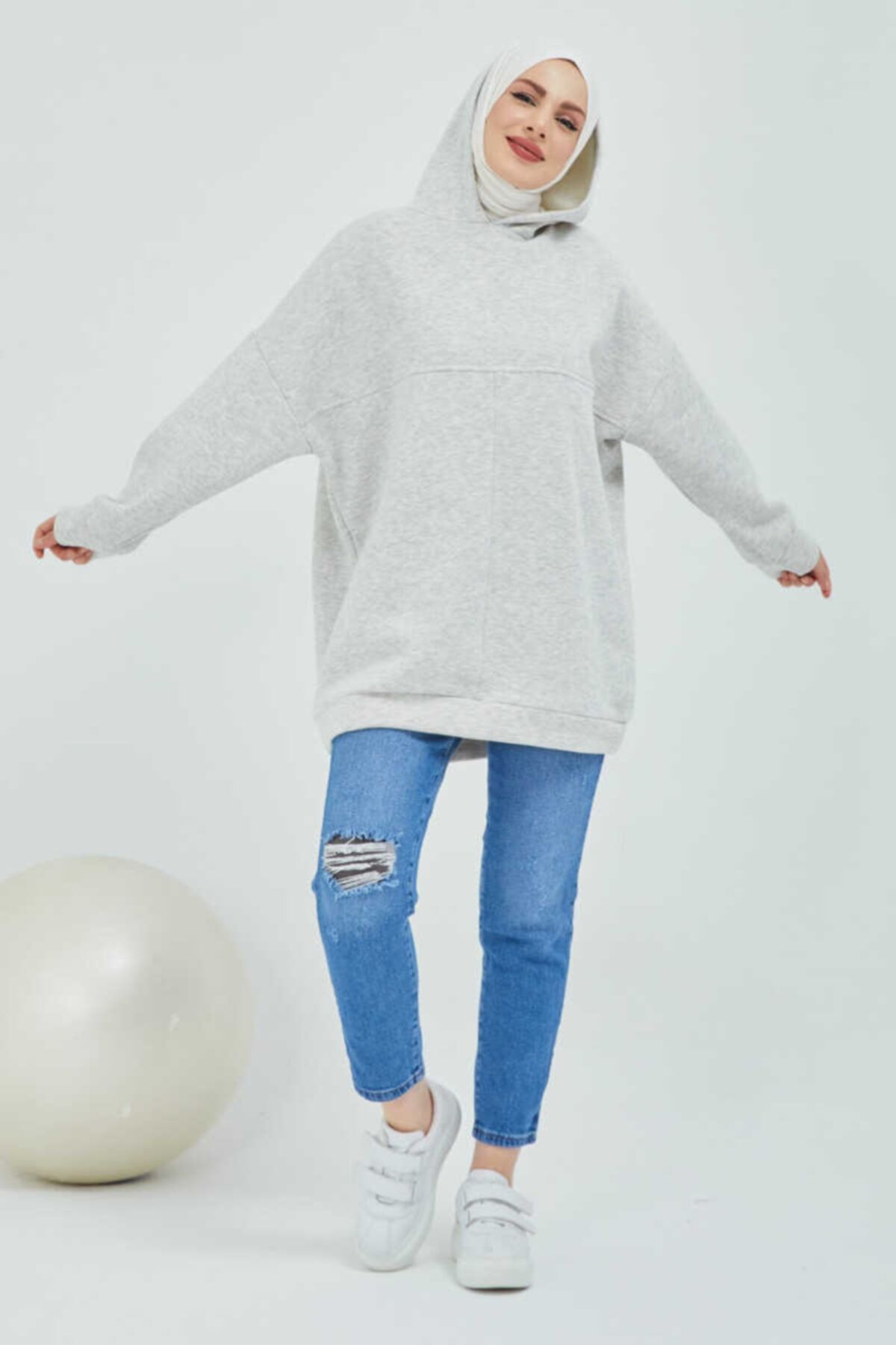 BURCU TESETTÜR Kadın Kar Melanj Kapüşonlu Spor Sweatshirt Bft2525