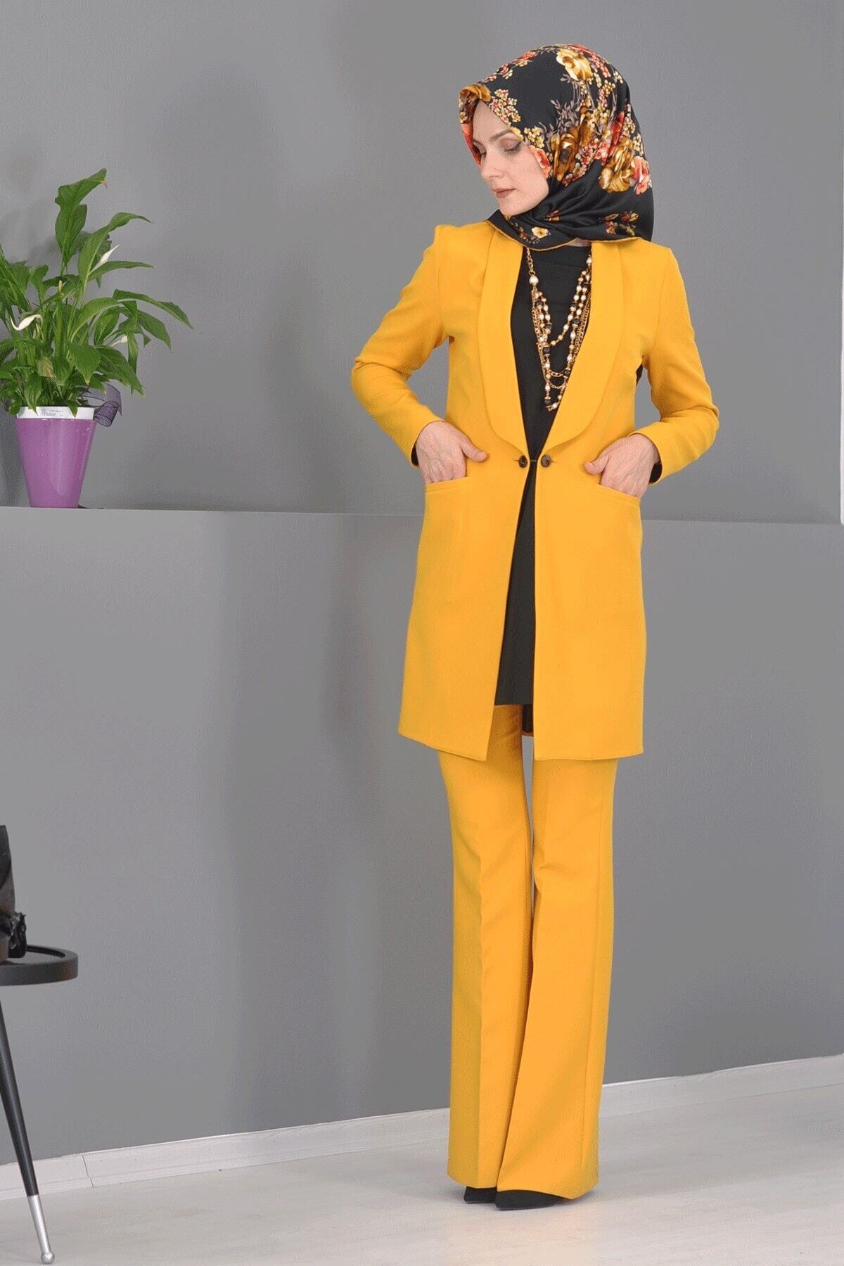 ÖNDER ÖZSOY Helen Ceket Ispanyolpaça Takım - Hardal
