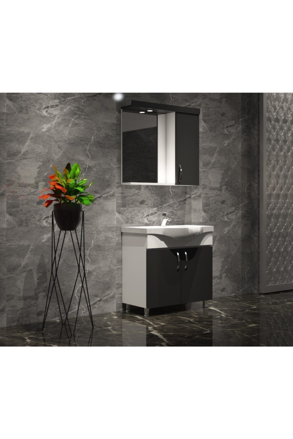 ÖZCEDEN Antrasit Gri Mat Yıldız Banyo Dolabı Takımı 65 cm