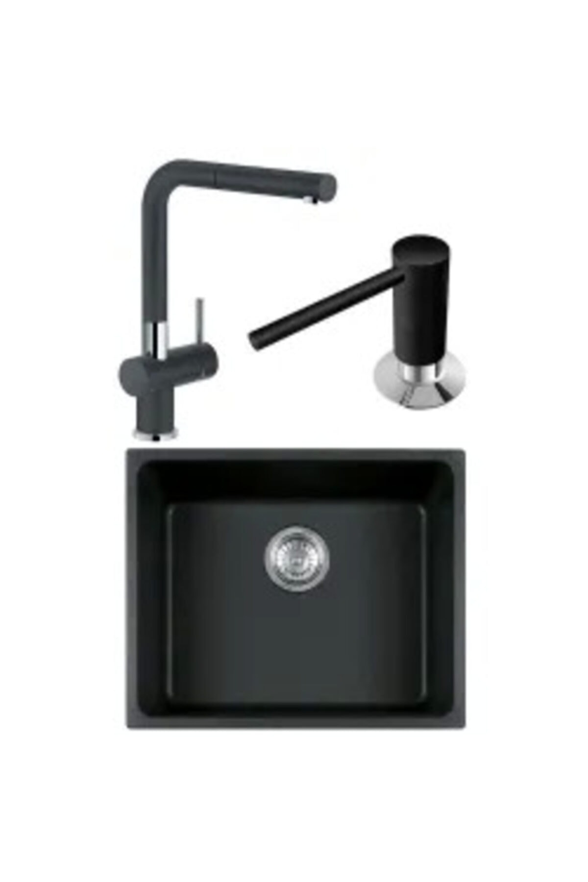Franke Kubus Kbg 110-50 Granit Eviye + Active Plus Doccia Armatür + Sıvı Sabunluk (nero)