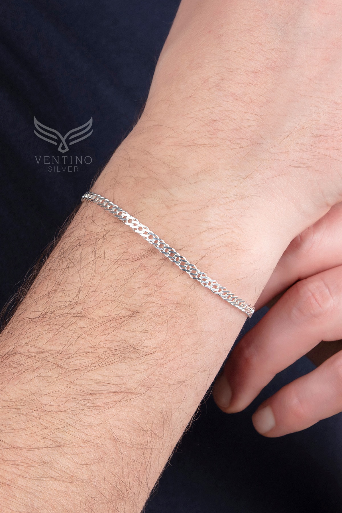 Ventino Silver Rambo Zincir Gümüş Erkek Bileklik Veb-5203