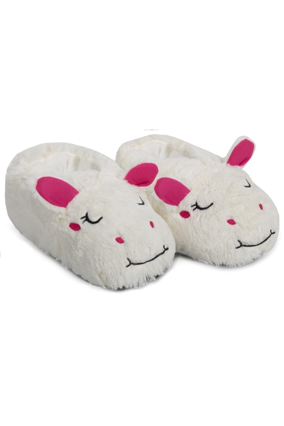 Khayt Kadın Beyaz Hairy Rabbit Ekose Hayvanlı Panduf Terlik