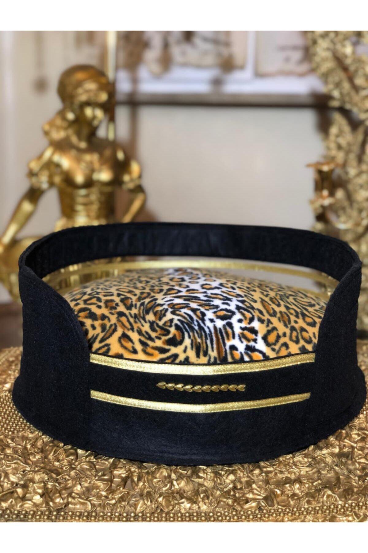 kapaws Kedi Yatağı Siyah Leopar Yastıklı Şık Tasarım Kedi Yatağı 45 Cm Çap 17 Cm Yükseklik