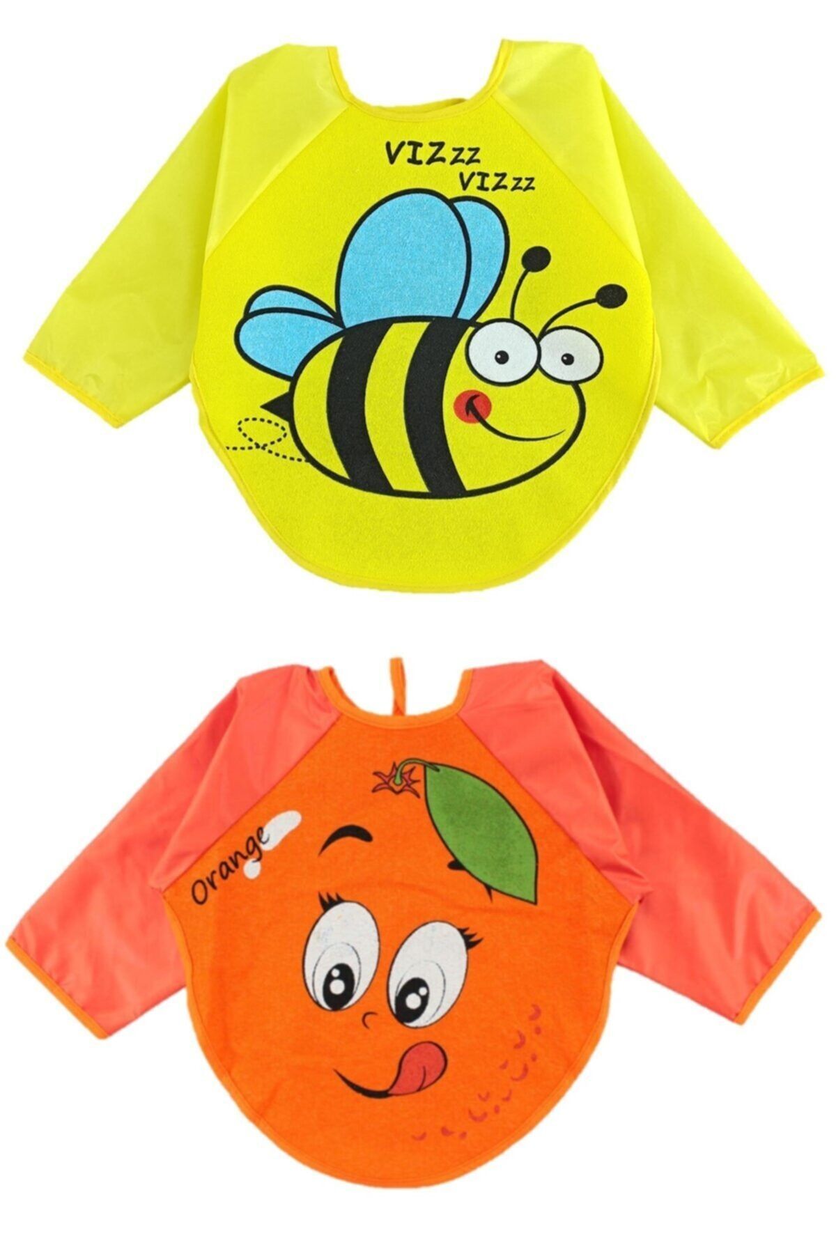 Malkoç Su Geçirmez Portakal Ve Arı Desen Bebek Mama Önlüğü 6-24 Ay 2 Adet