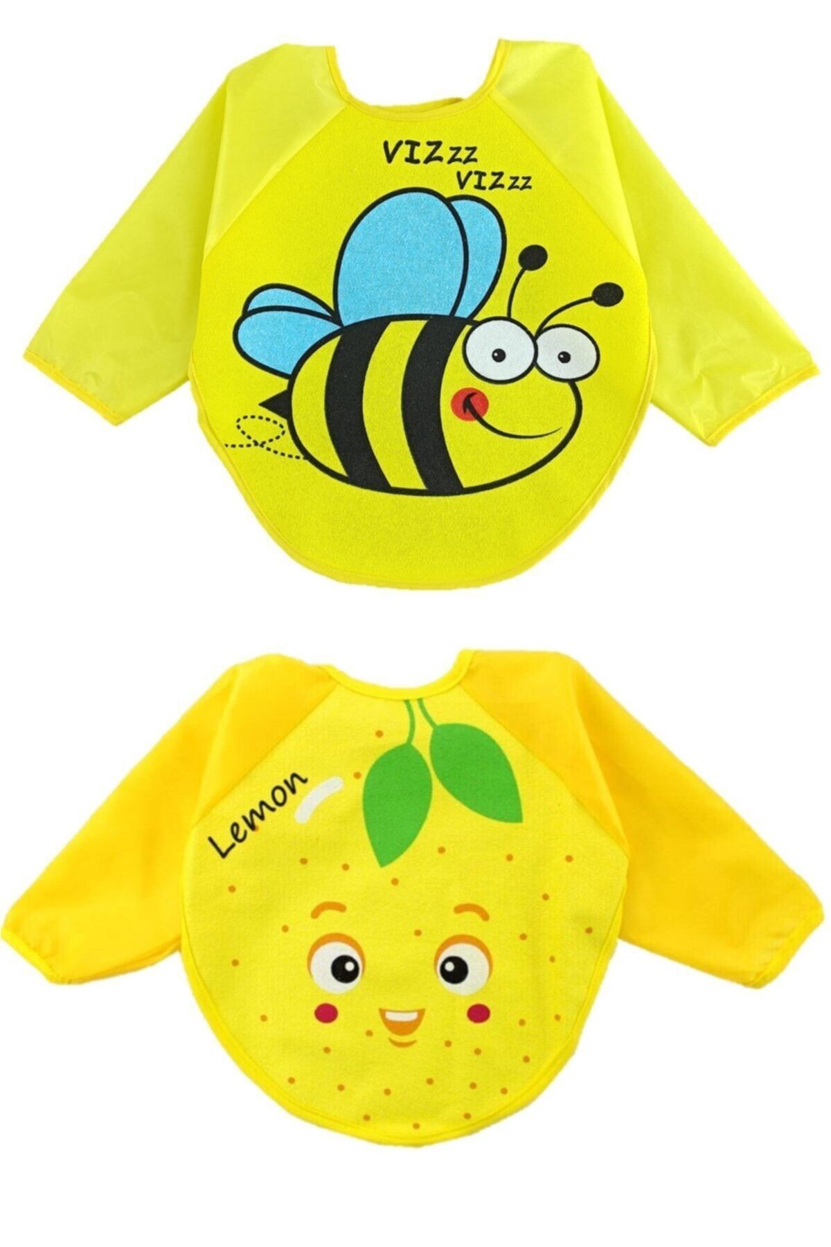 Malkoç 2 Adet Su Geçirmez Limon Ve Arı Desen Bebek Mama Önlüğü 6-24 Ay
