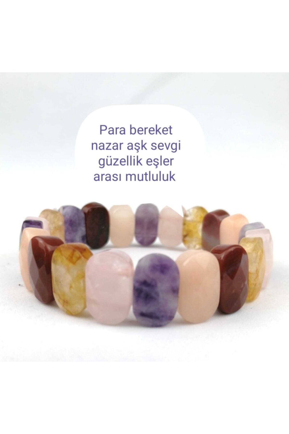 OSMANLI DOĞAL TAŞ Güneş Taşı - Sitrin-ametist-pembe Kuvars-akik Özel Tasarım Bileklik