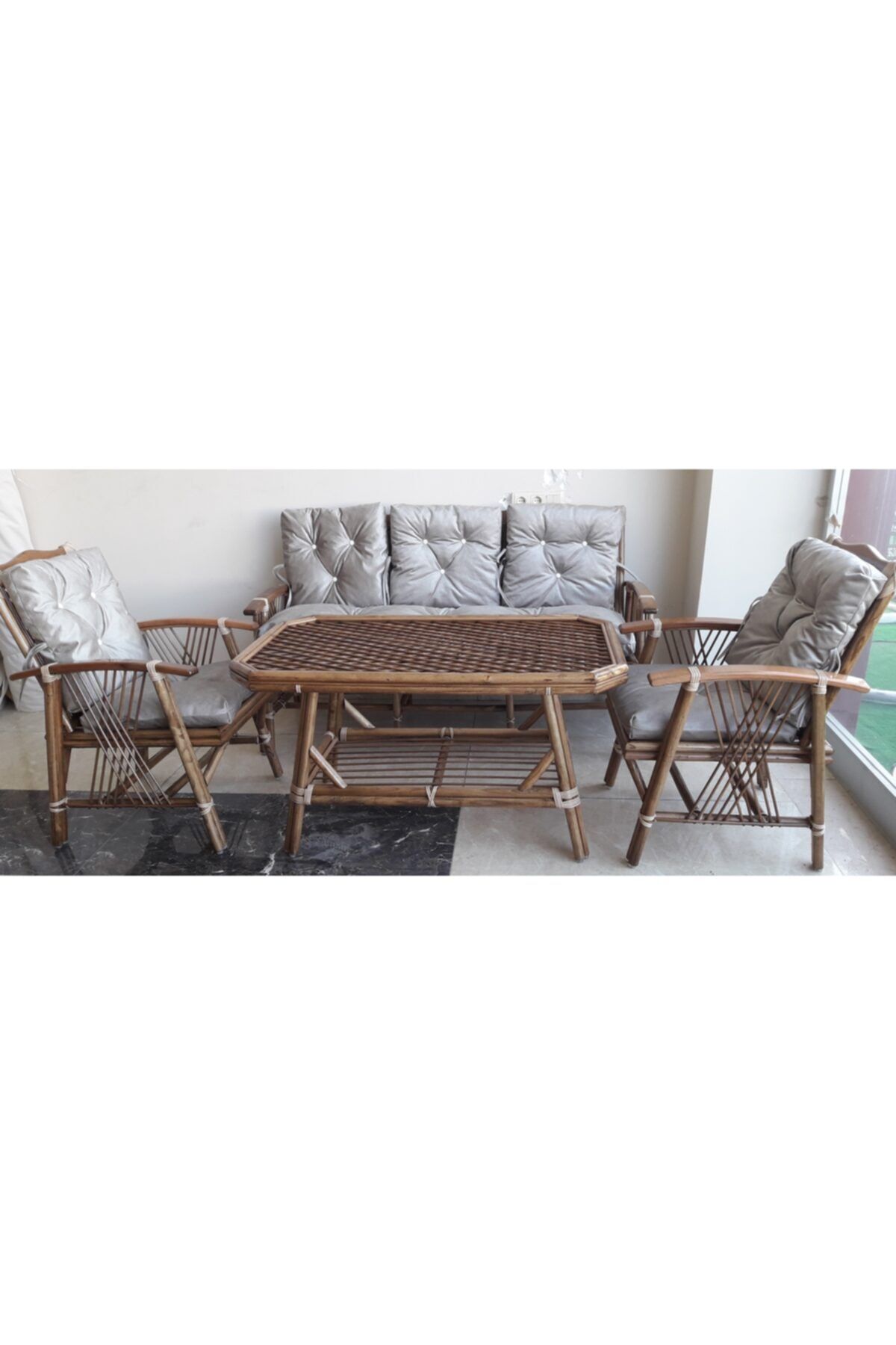 Veranda Bambu 5 Li Veranda Ahşap Oturma Grubu