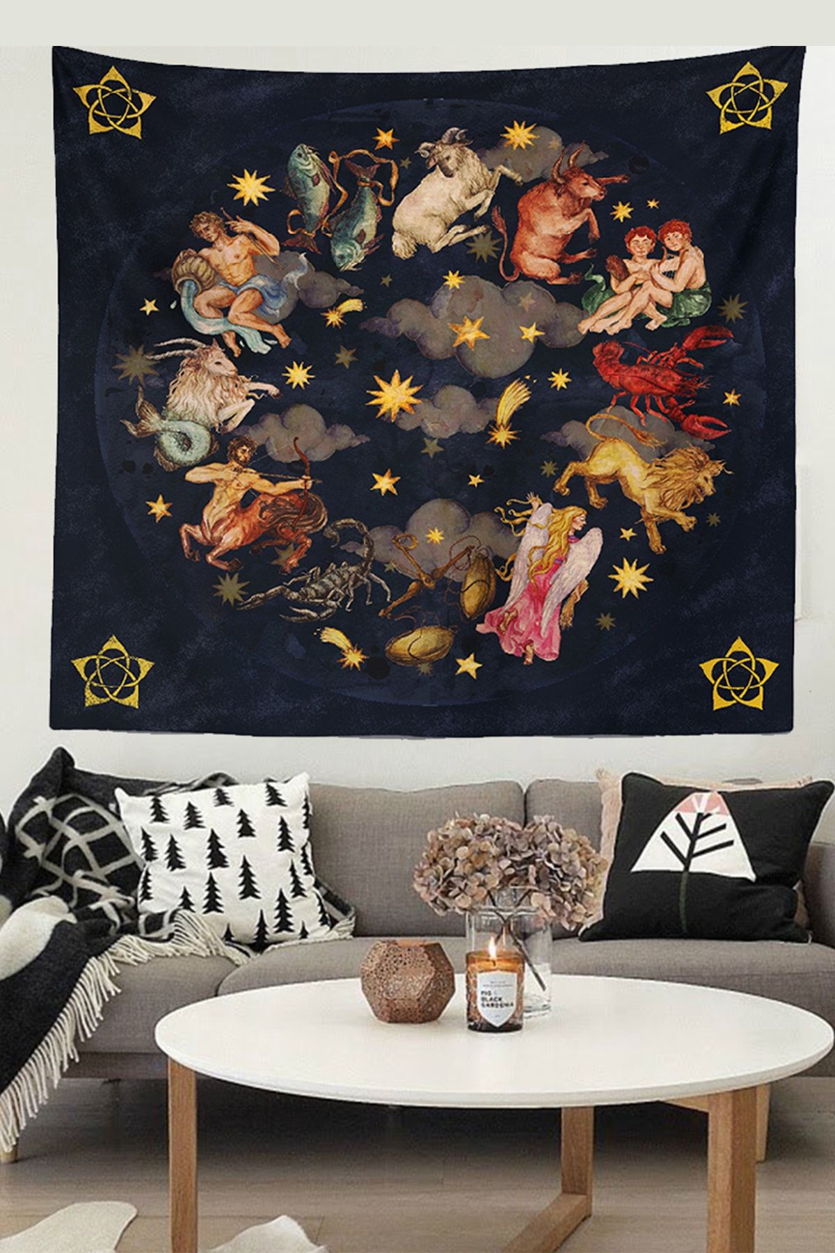 Kozmik Tapestry Duvar Örtüsü - Zodyak (Boyut: 150 Cm* 150 Cm)